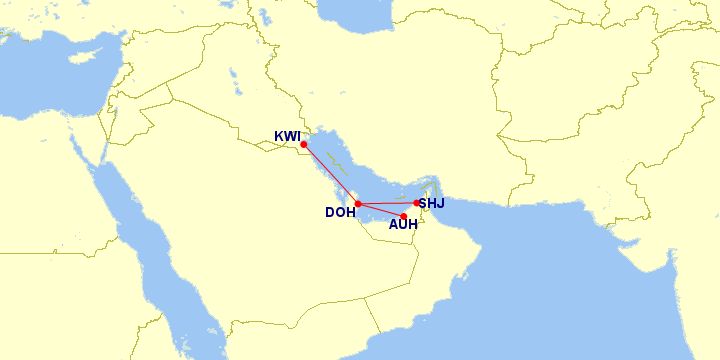 Route map of 737 MAX flights from Doha