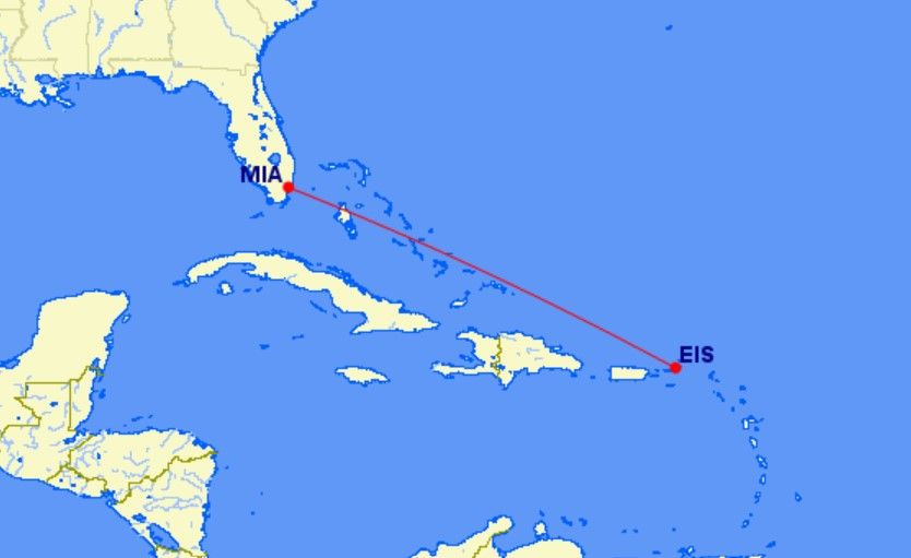 Miami to Tortola route map