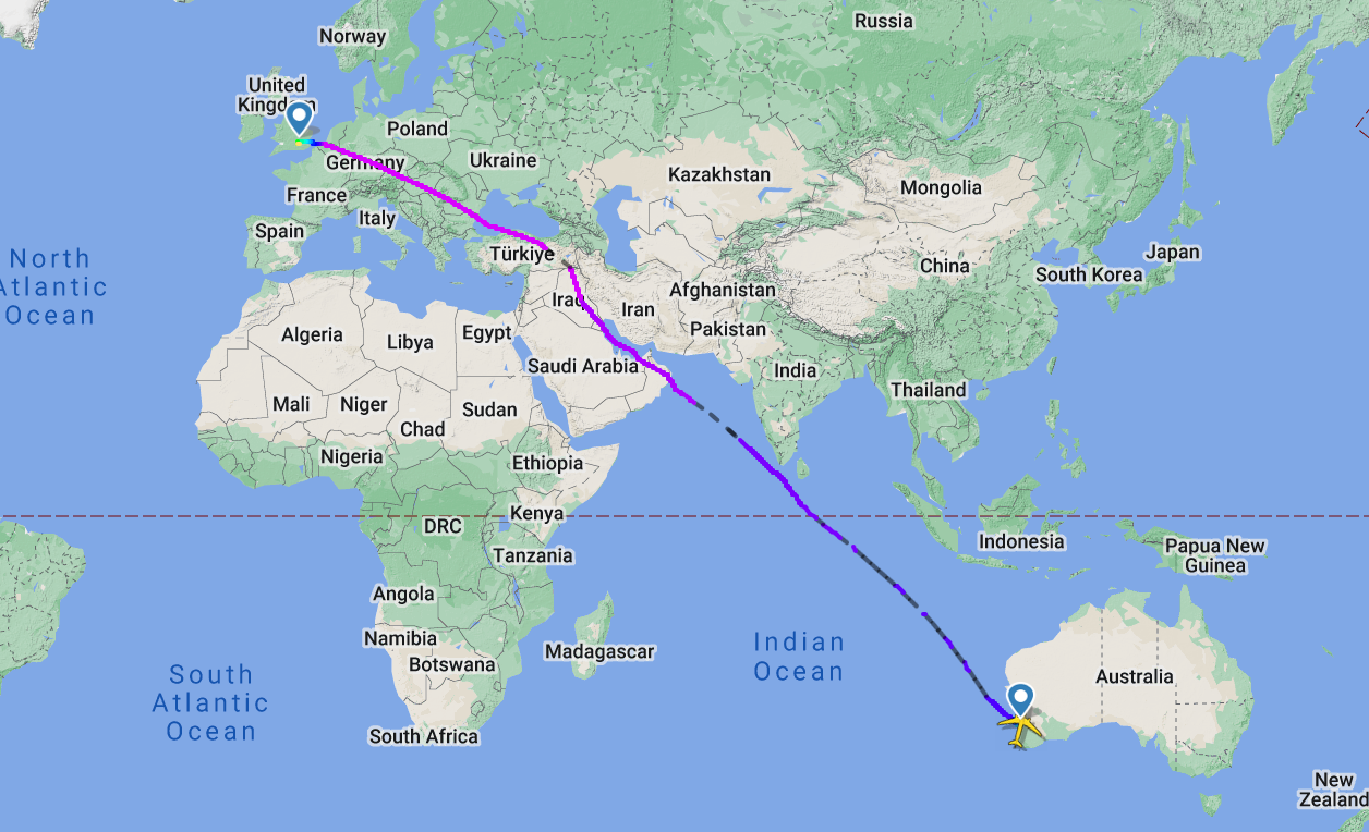 flight path from perth to london