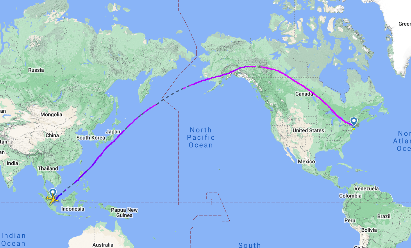 Singapore New York flight path