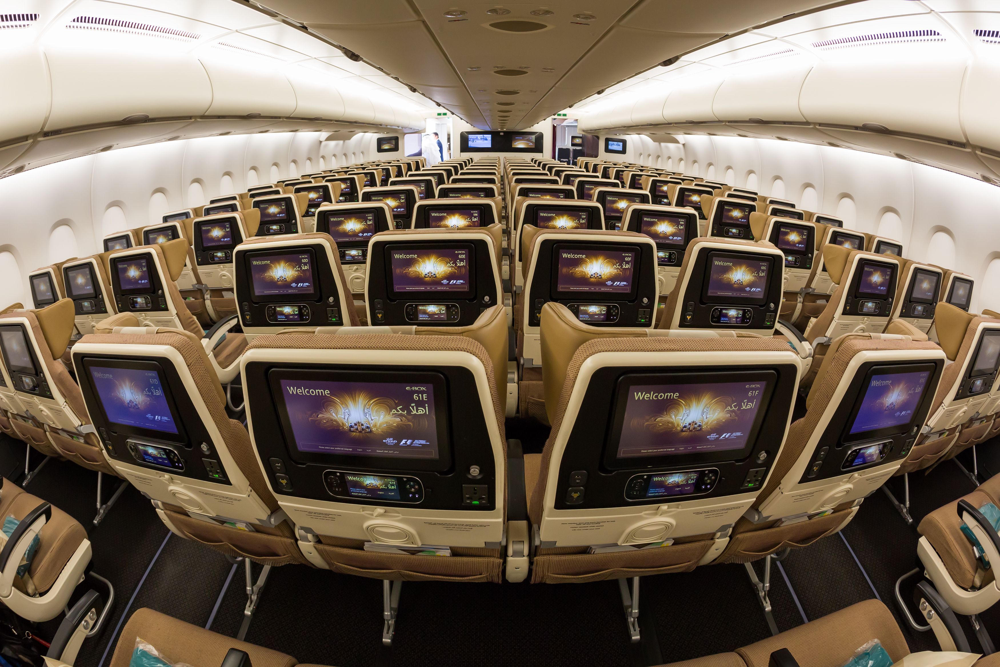 Inside the Etihad Airways economy Cabin.