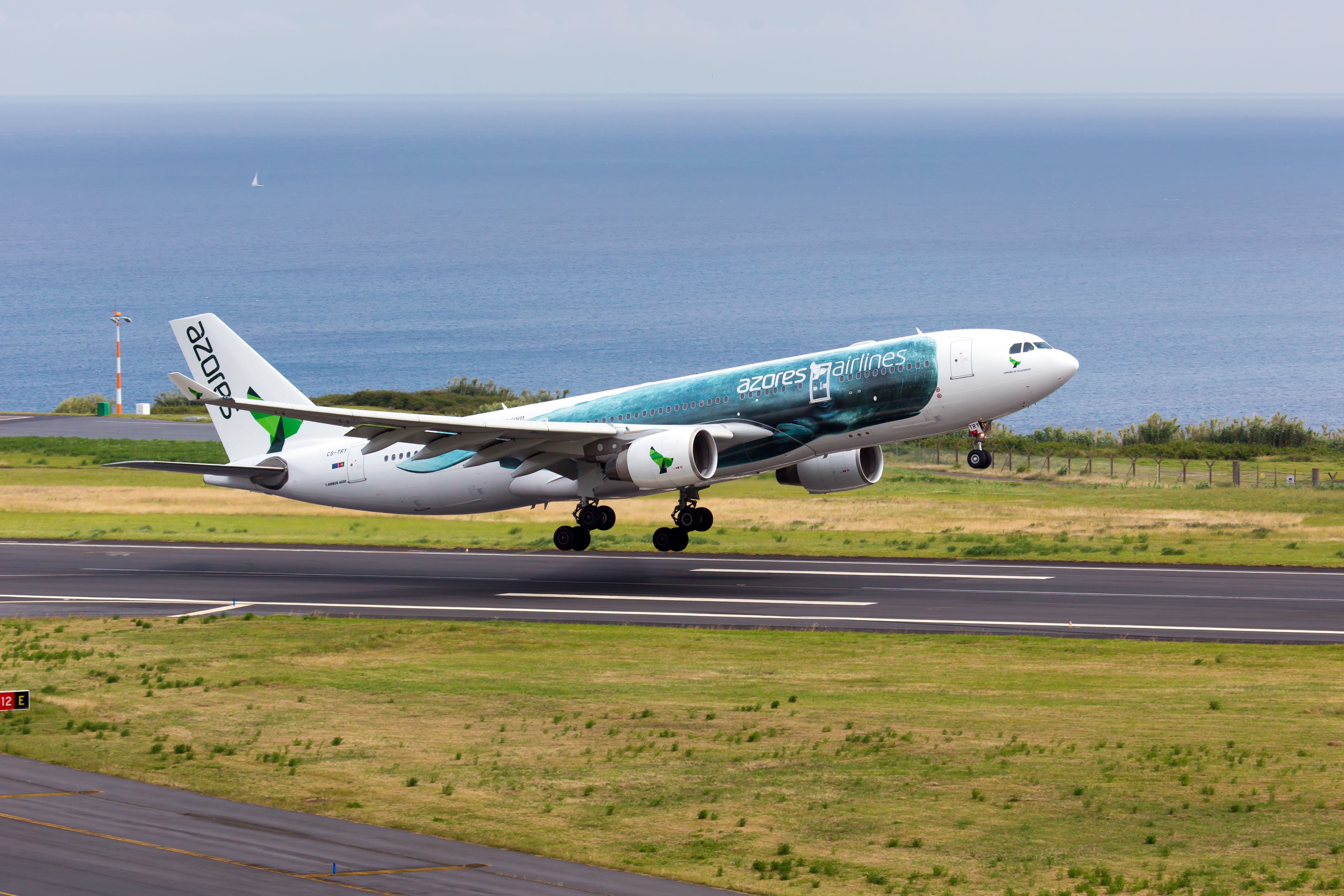Azores Airlines Airbus A330 Departing Ponta Delgada, Sao Miguel Island, Azores Islands