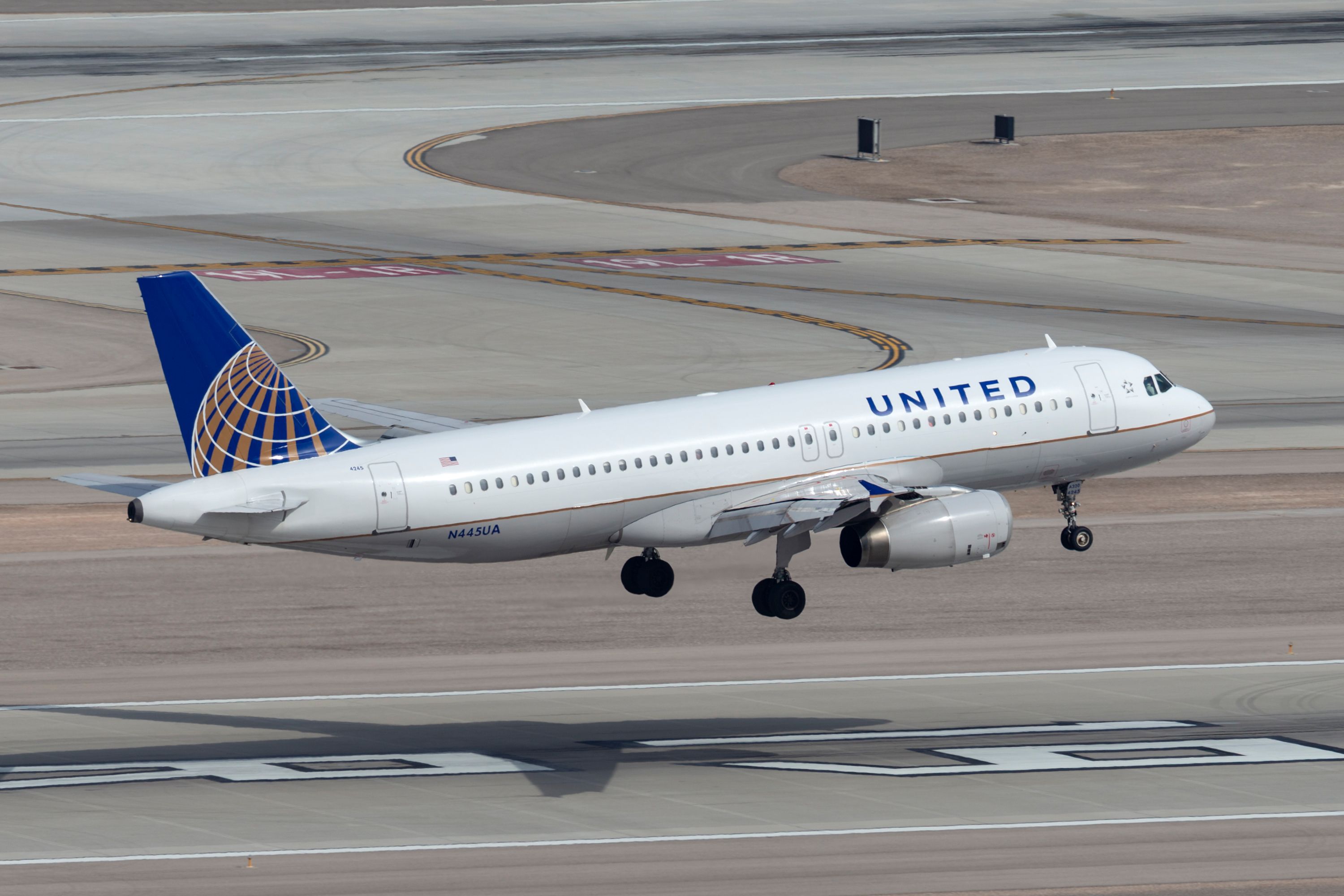 Las Vegas, Nevada, USA - May 5, 2013: United Airlines Airbus A320 airliner on approach to land at McCarran International Airport in Las Vegas.