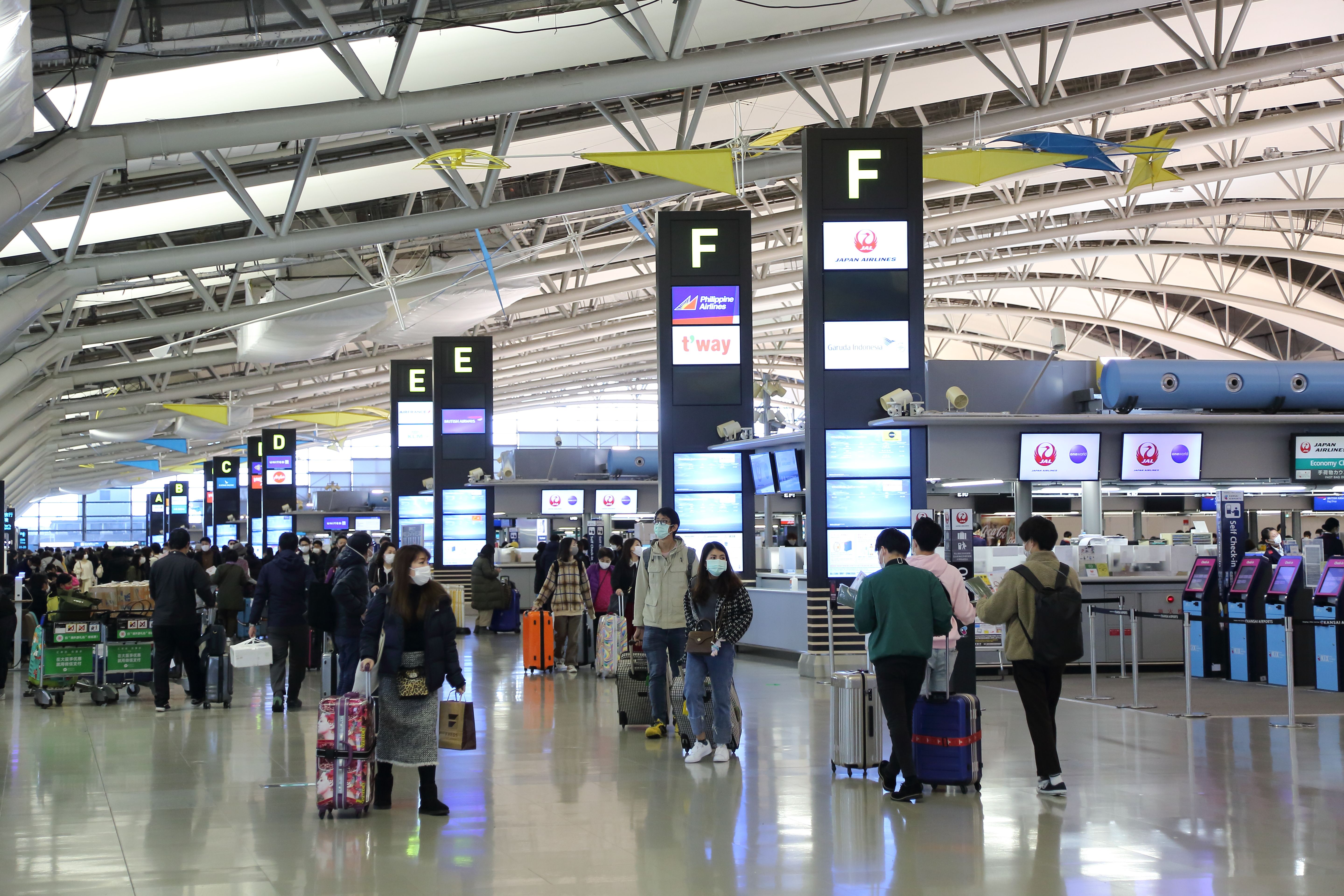 Inside the check in area of Kansai International Airport.