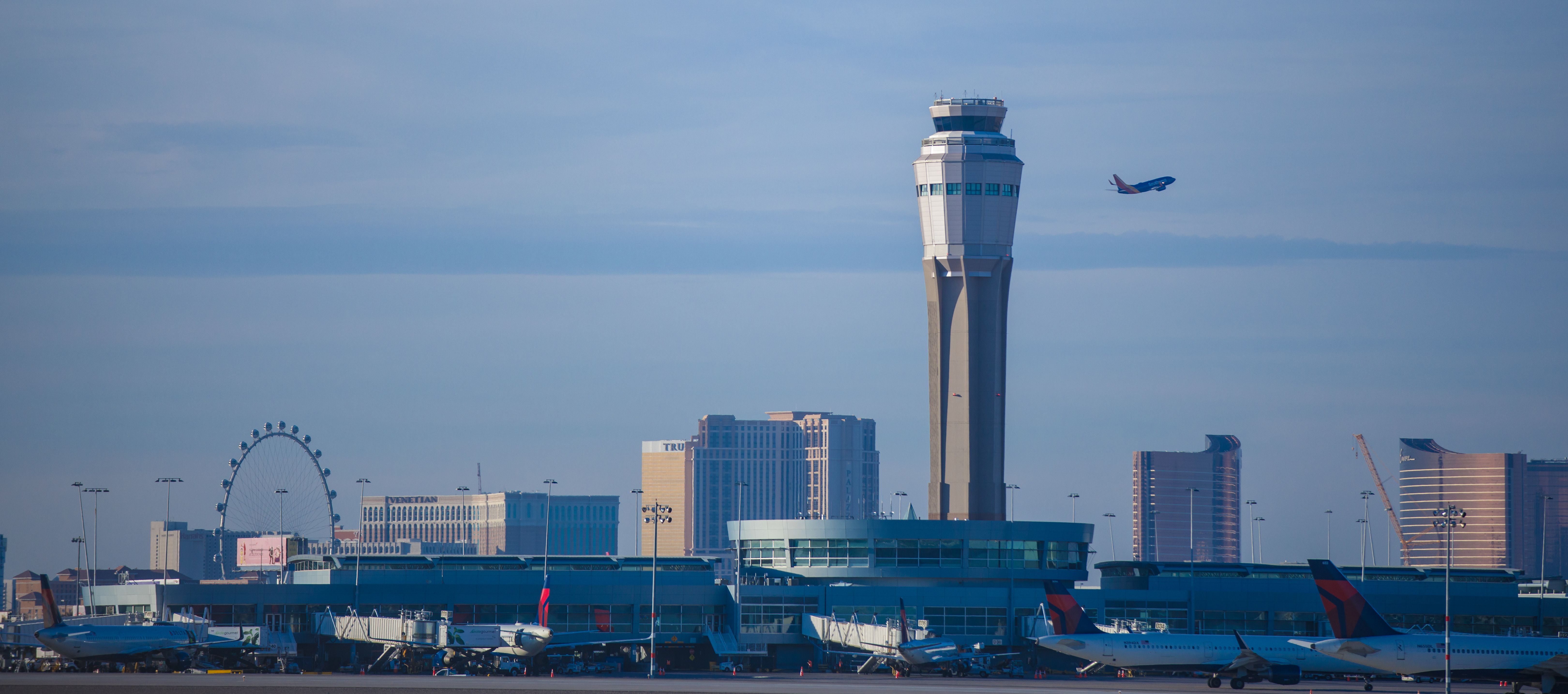 Harry Reid International Airport and part of the Las Vegas Strip in the background.