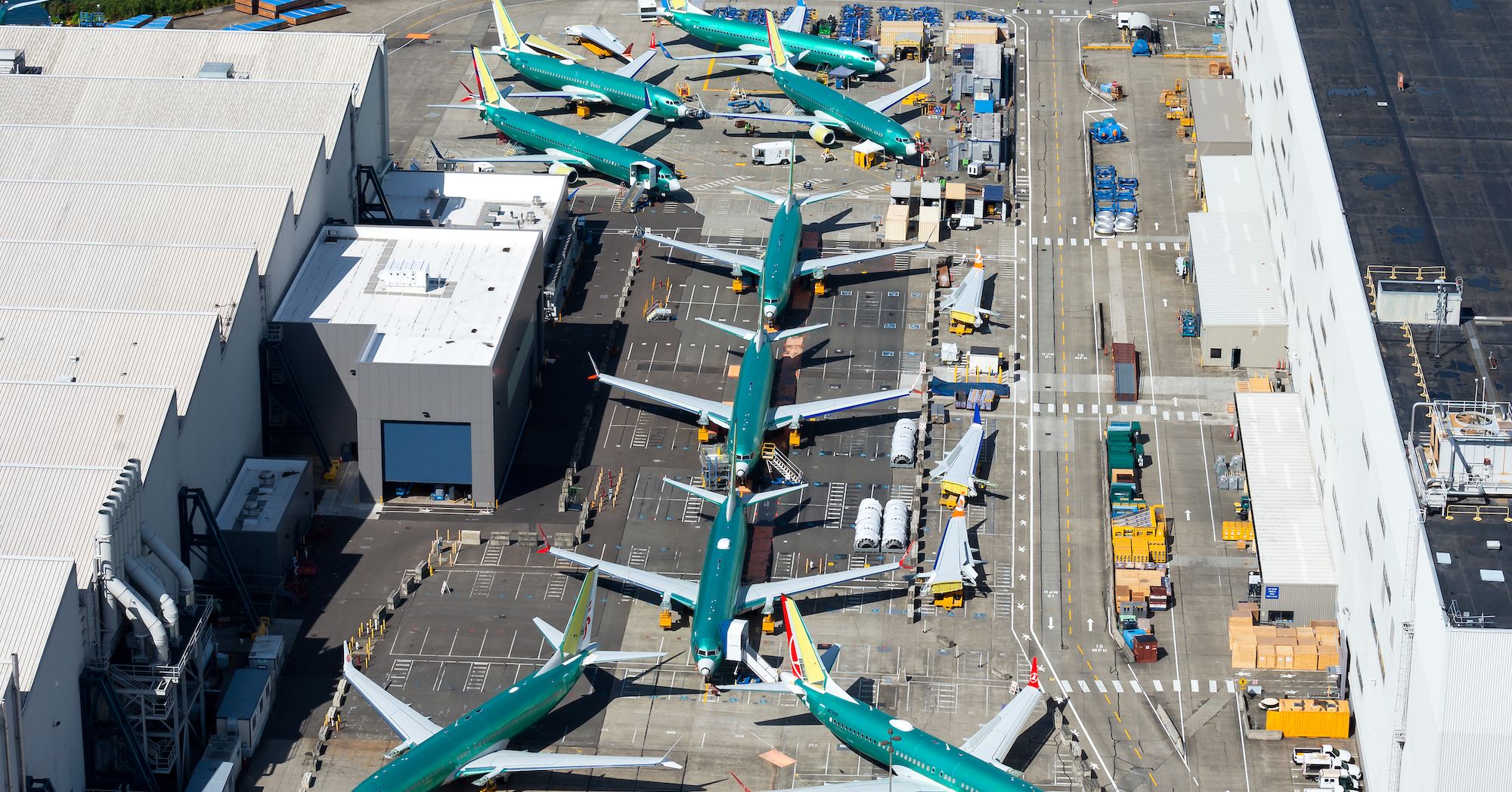 Aerial view of unfinished boeing 737s