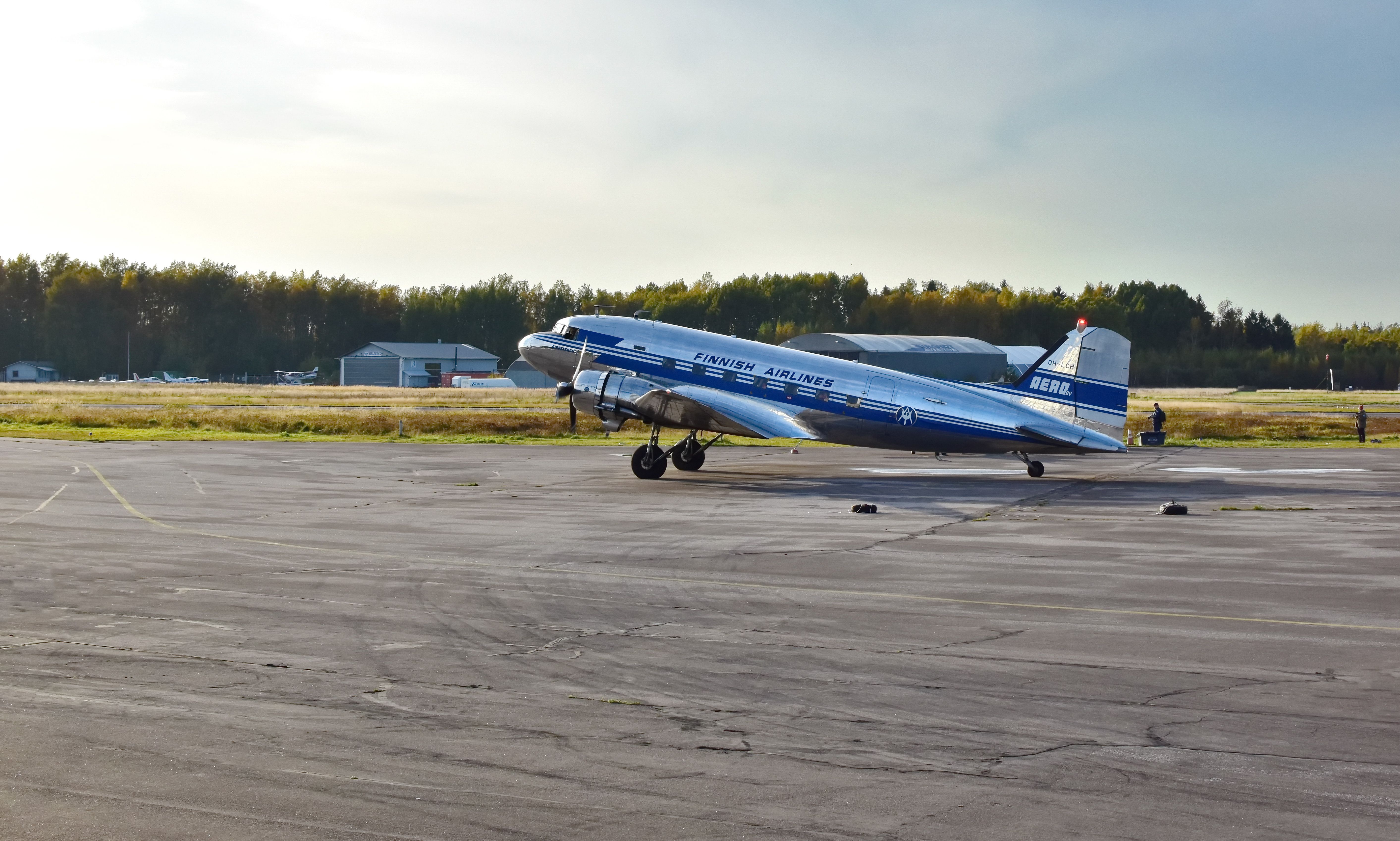 The only airworthy Douglas DC-3 in Finland at Malmi Airport in 2020. 