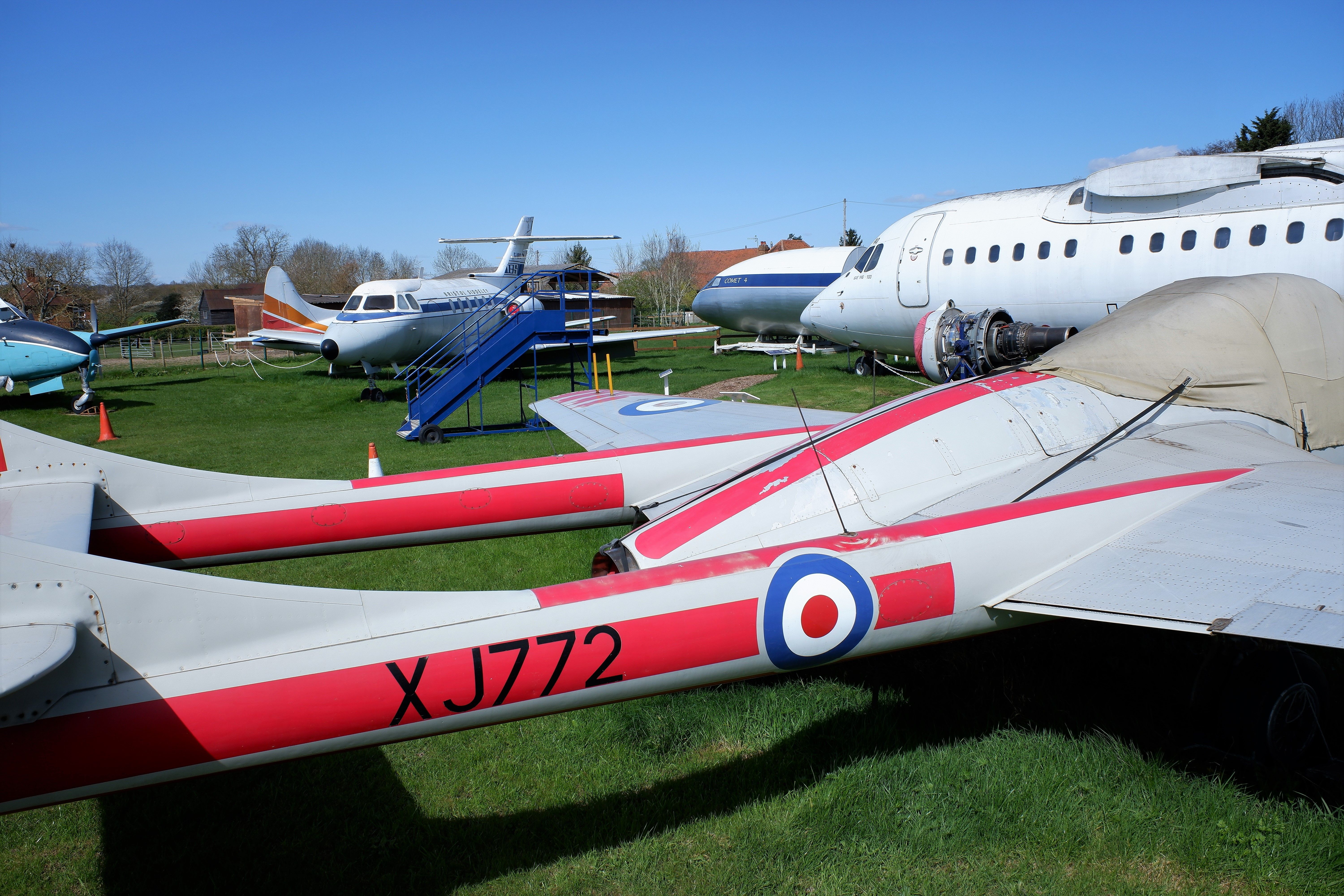 Many aircraft at the de Havilland museum in the UK.