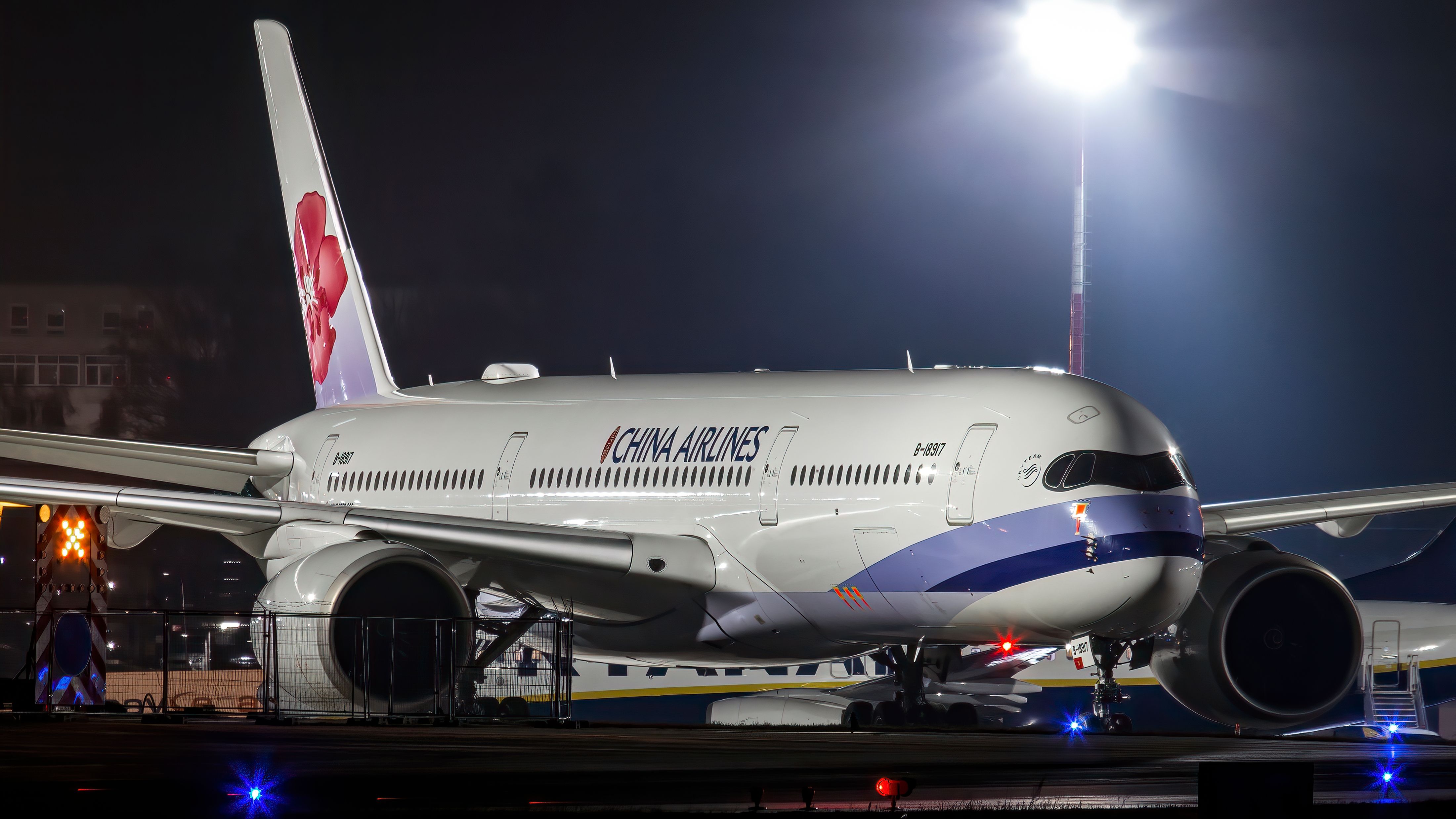 China Airlines Airbus A350 On The Ground At Night