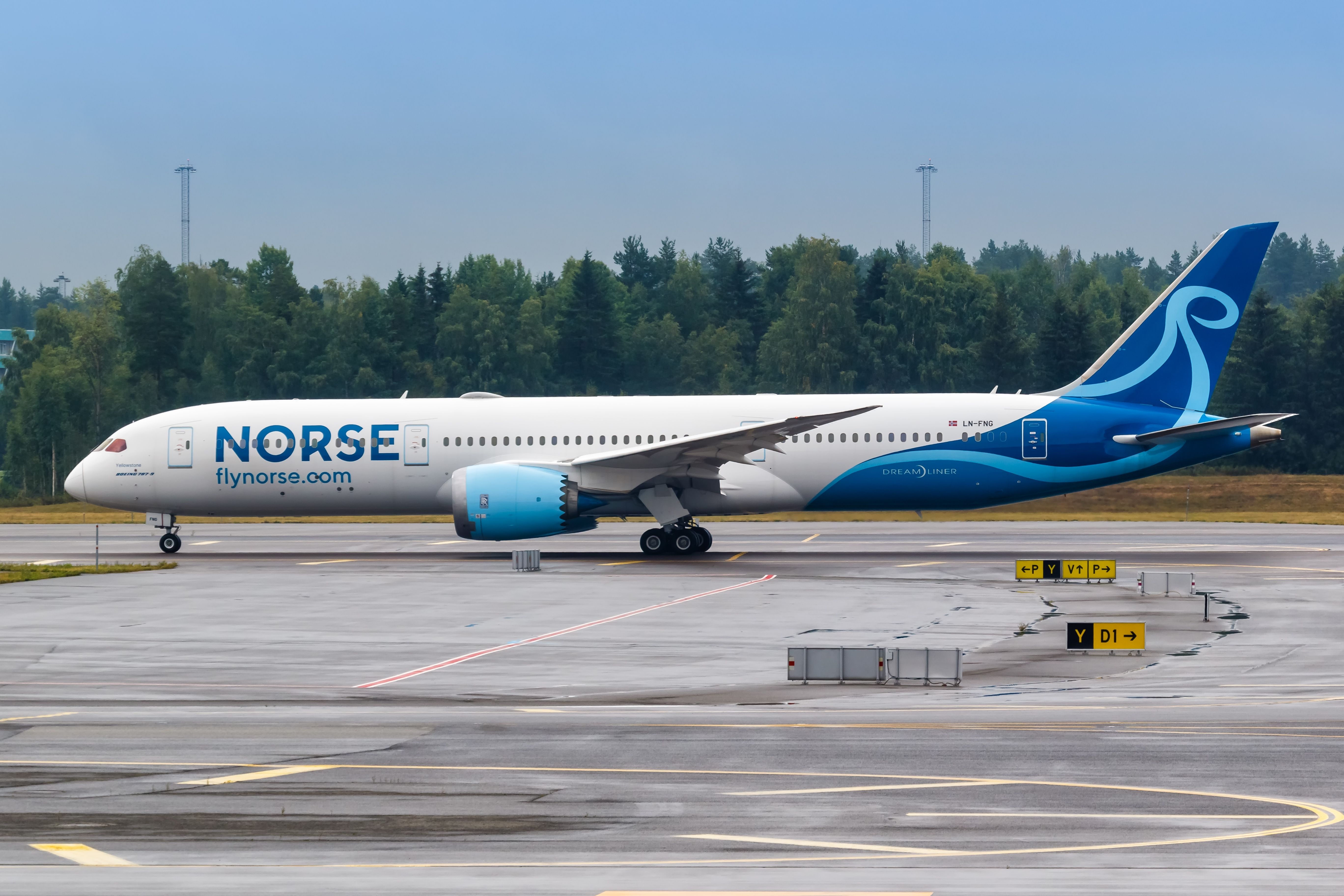 A Norse Atlantic Airways Boeing 787 Taxiing At Oslo Airport.