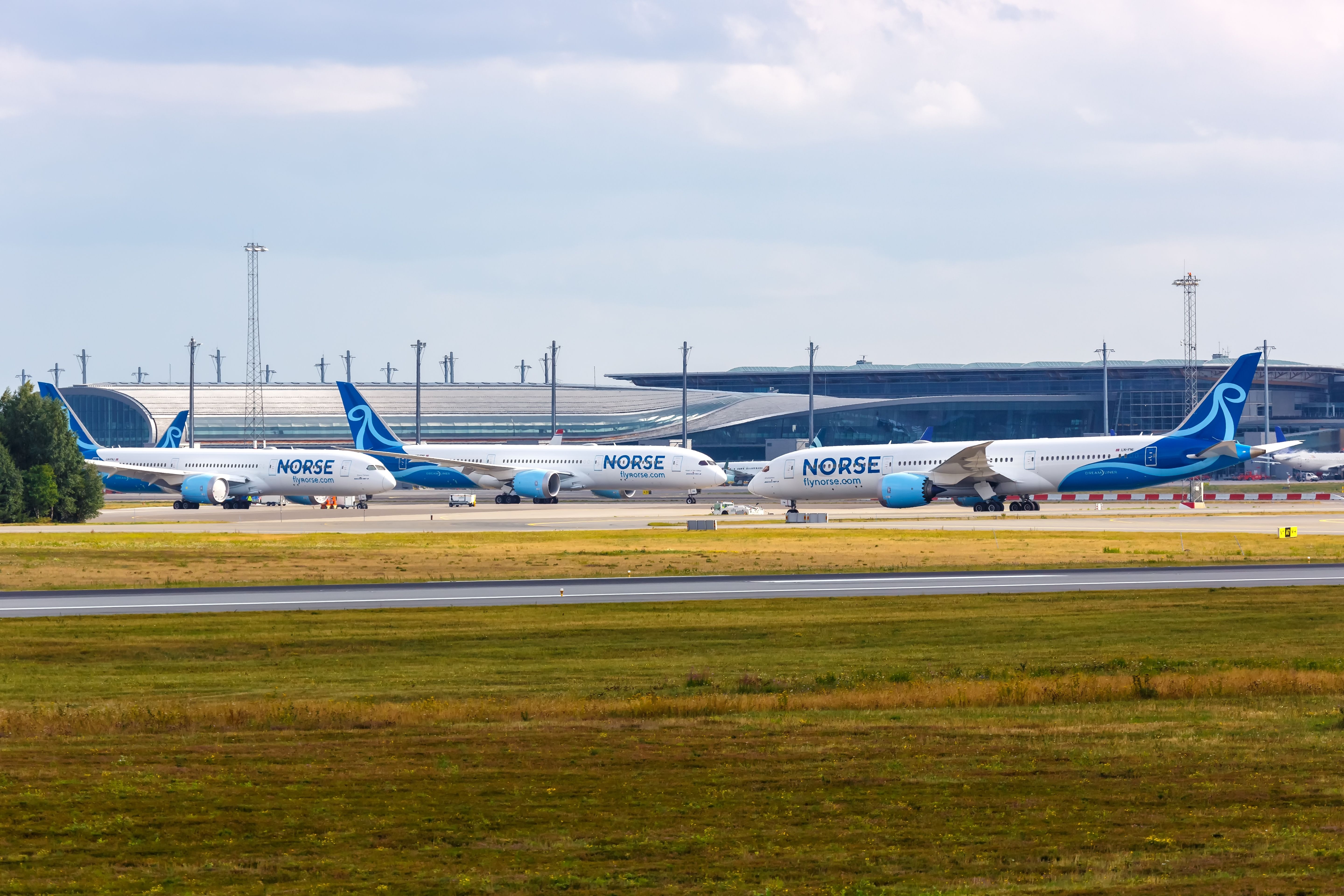 Multiple Norse Atlantic Boeing 787s parked in Oslo.