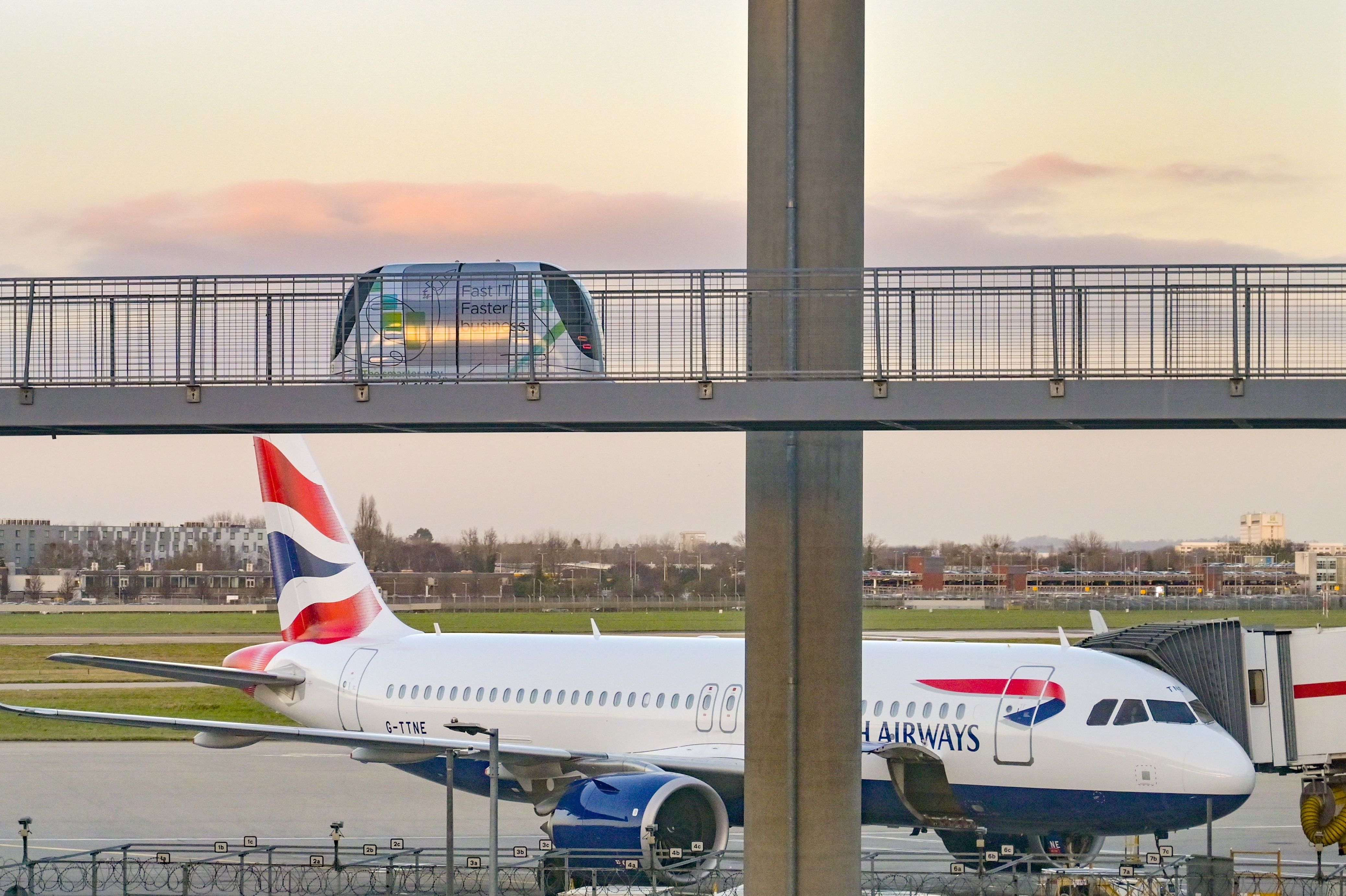 Airbus A320 operated by British Airways at Heathrow airport Terminal 5. 