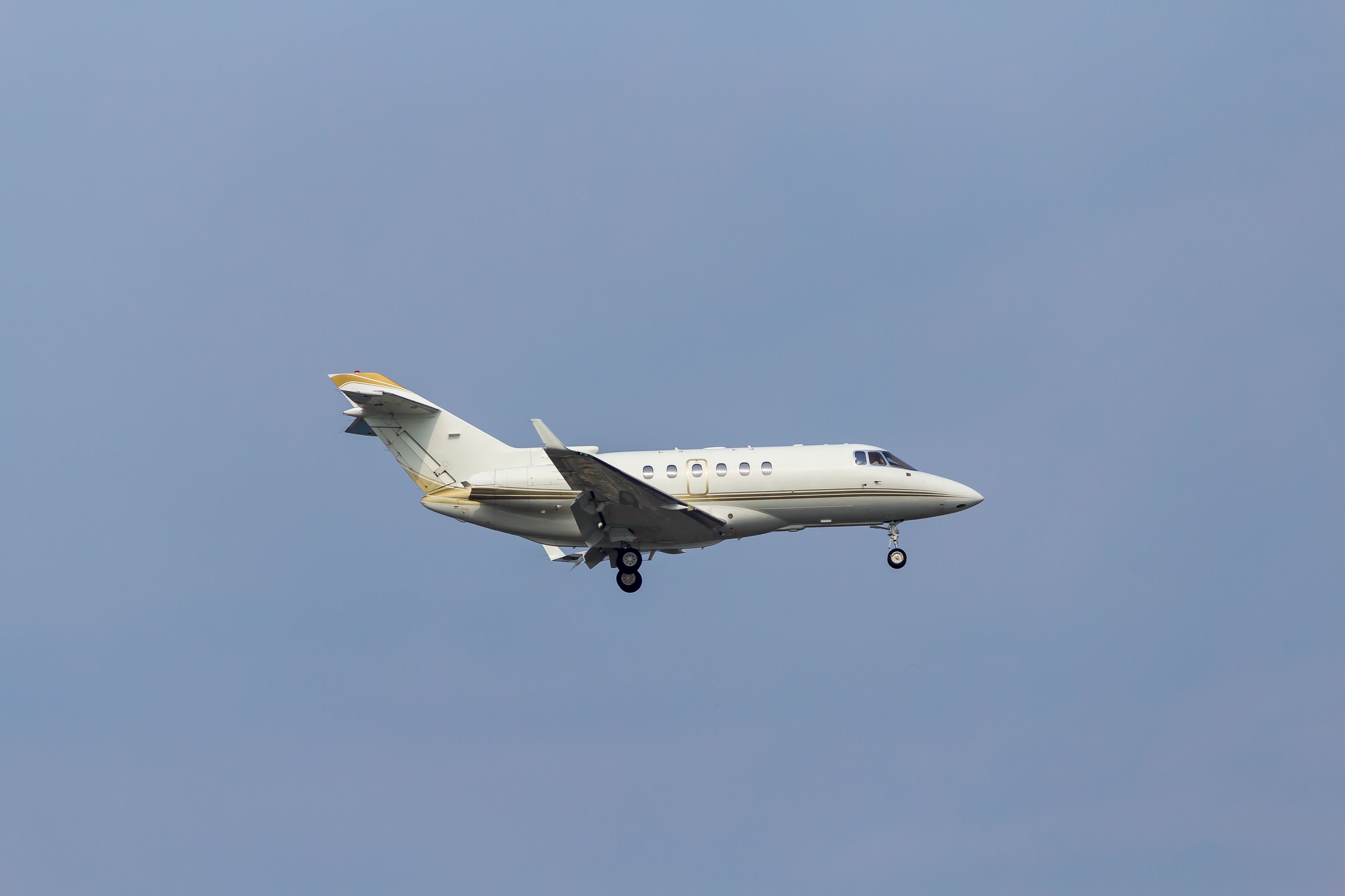 Small White & Gold Private Jet Landing