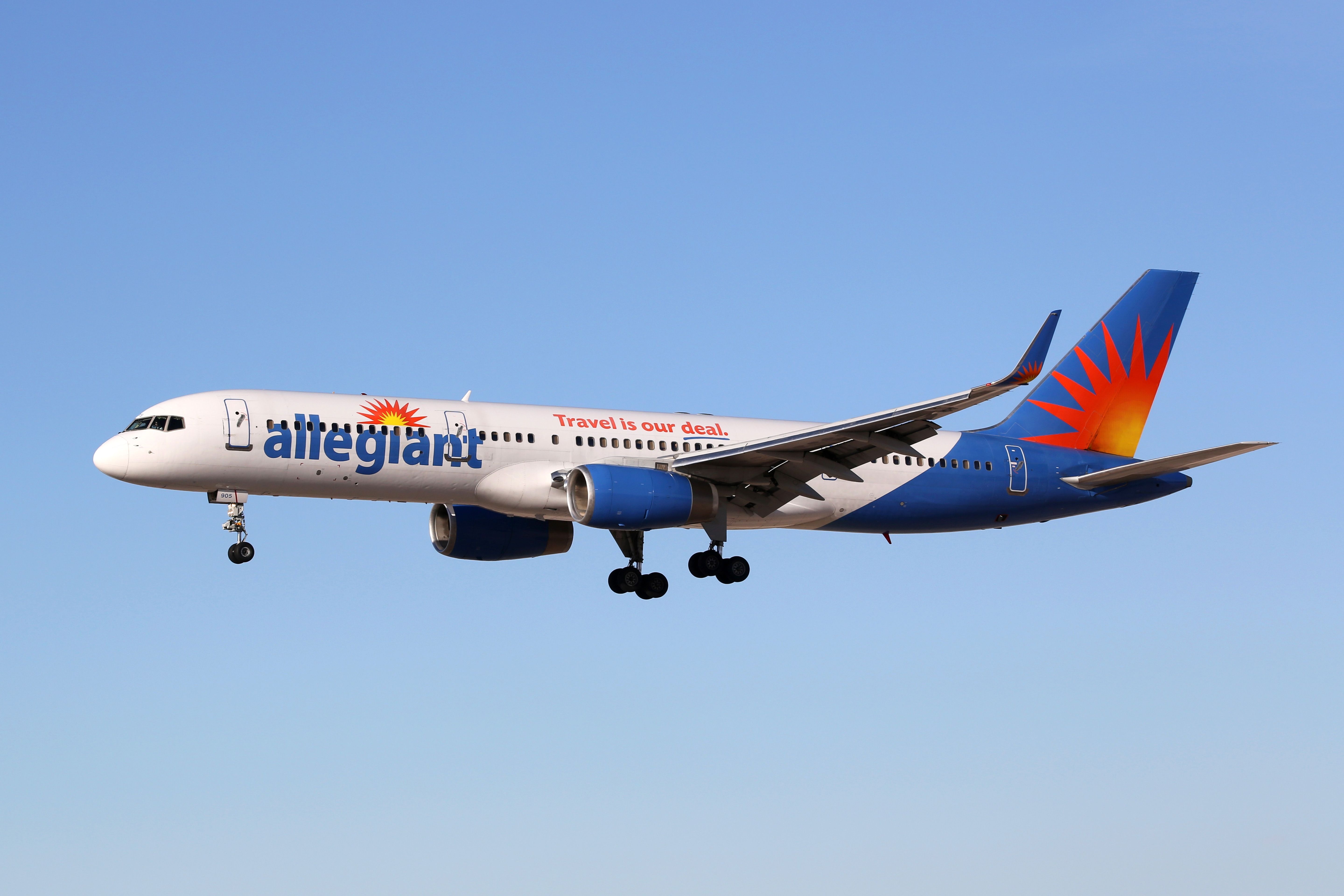 An Allegiant Air Boeing 757-200 about to land.