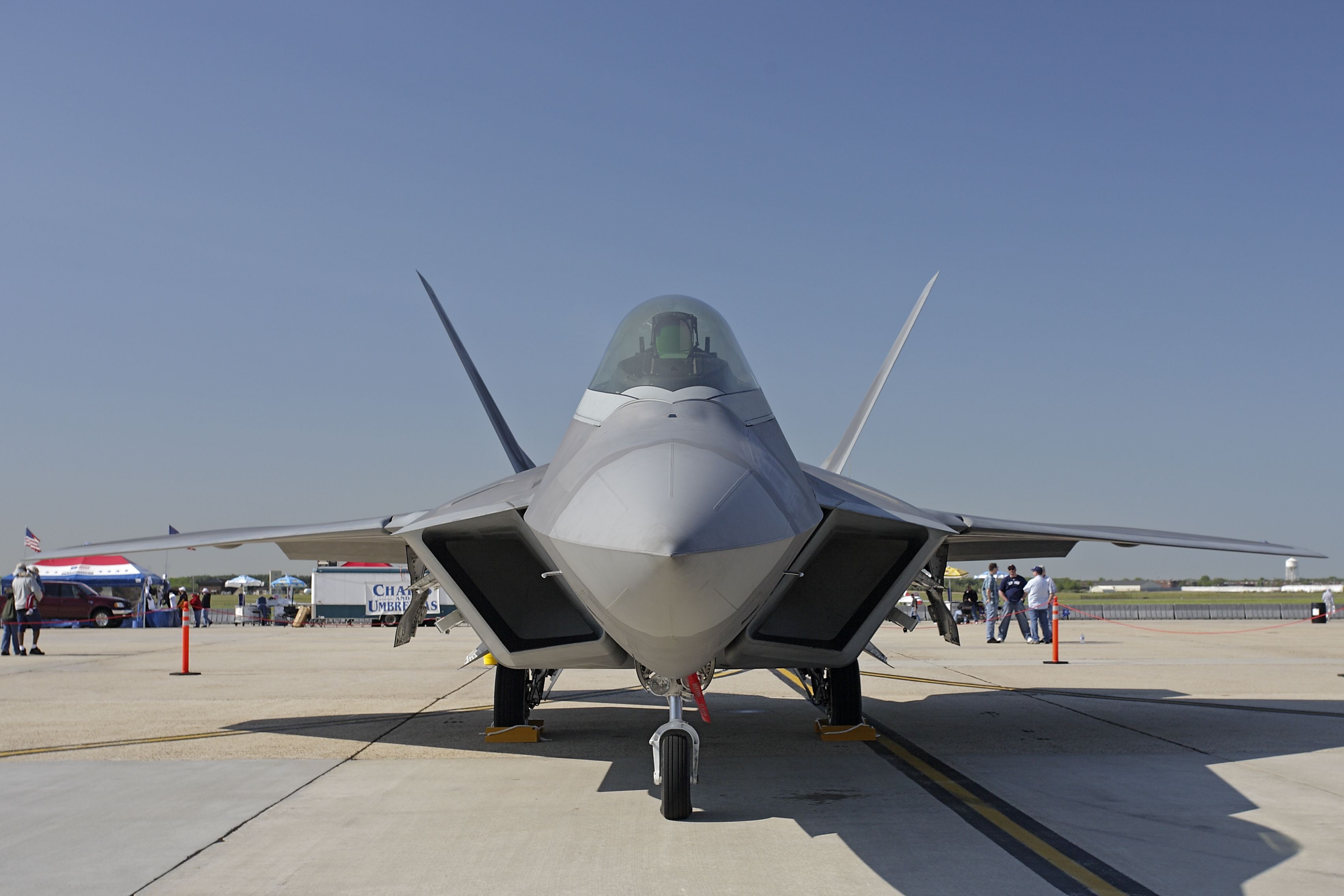 A front view of an F-22 Raptor.