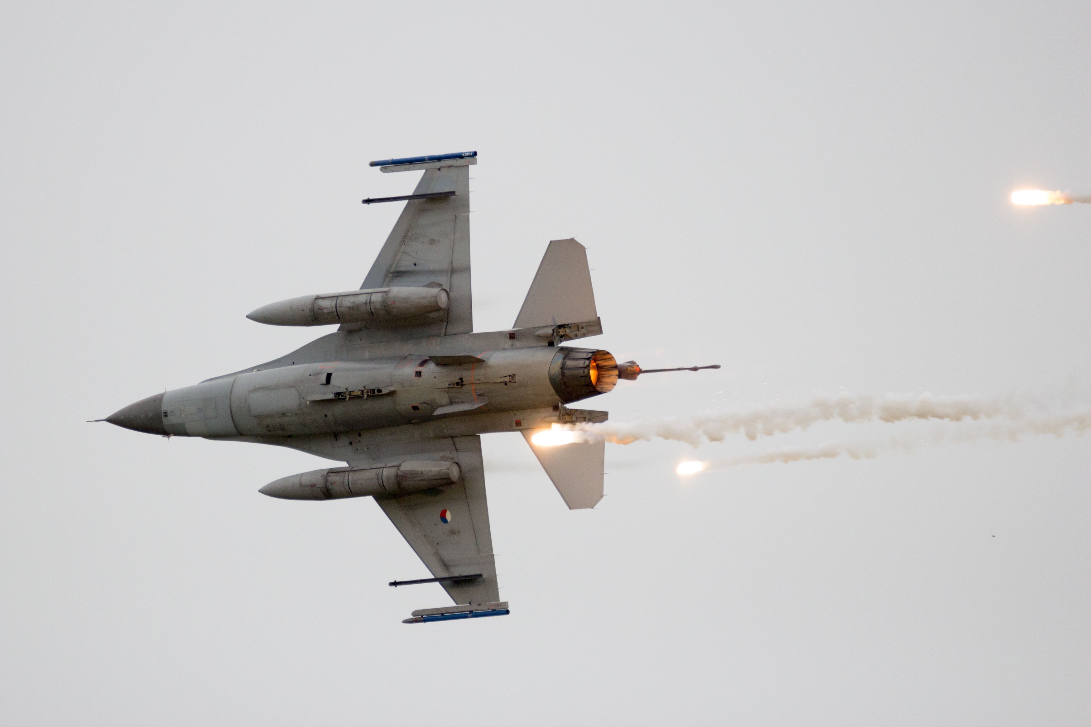 A F-16 fighter jet in flight.