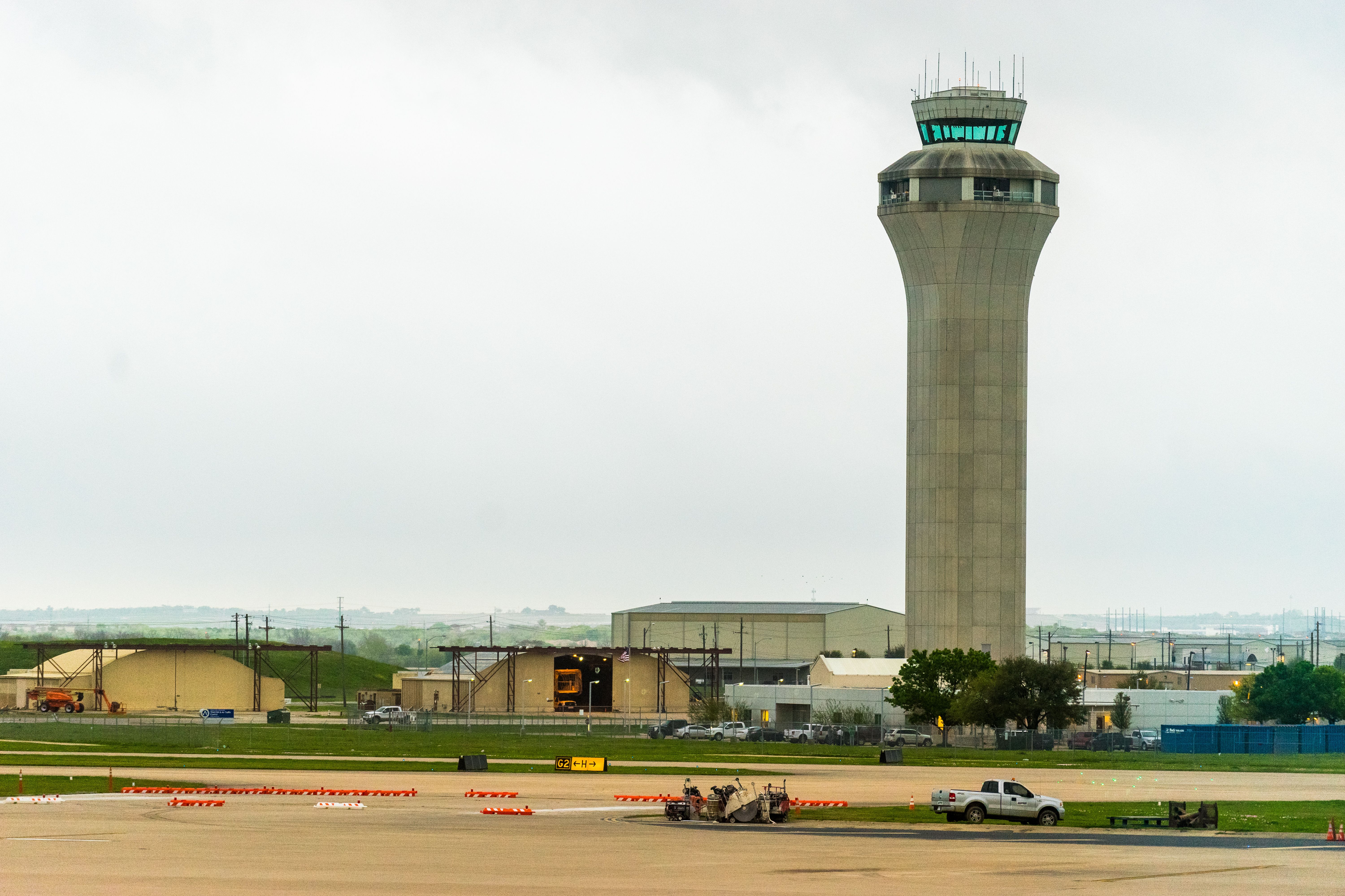 The air traffic control tower at Austin-Bergstrom International Airport.