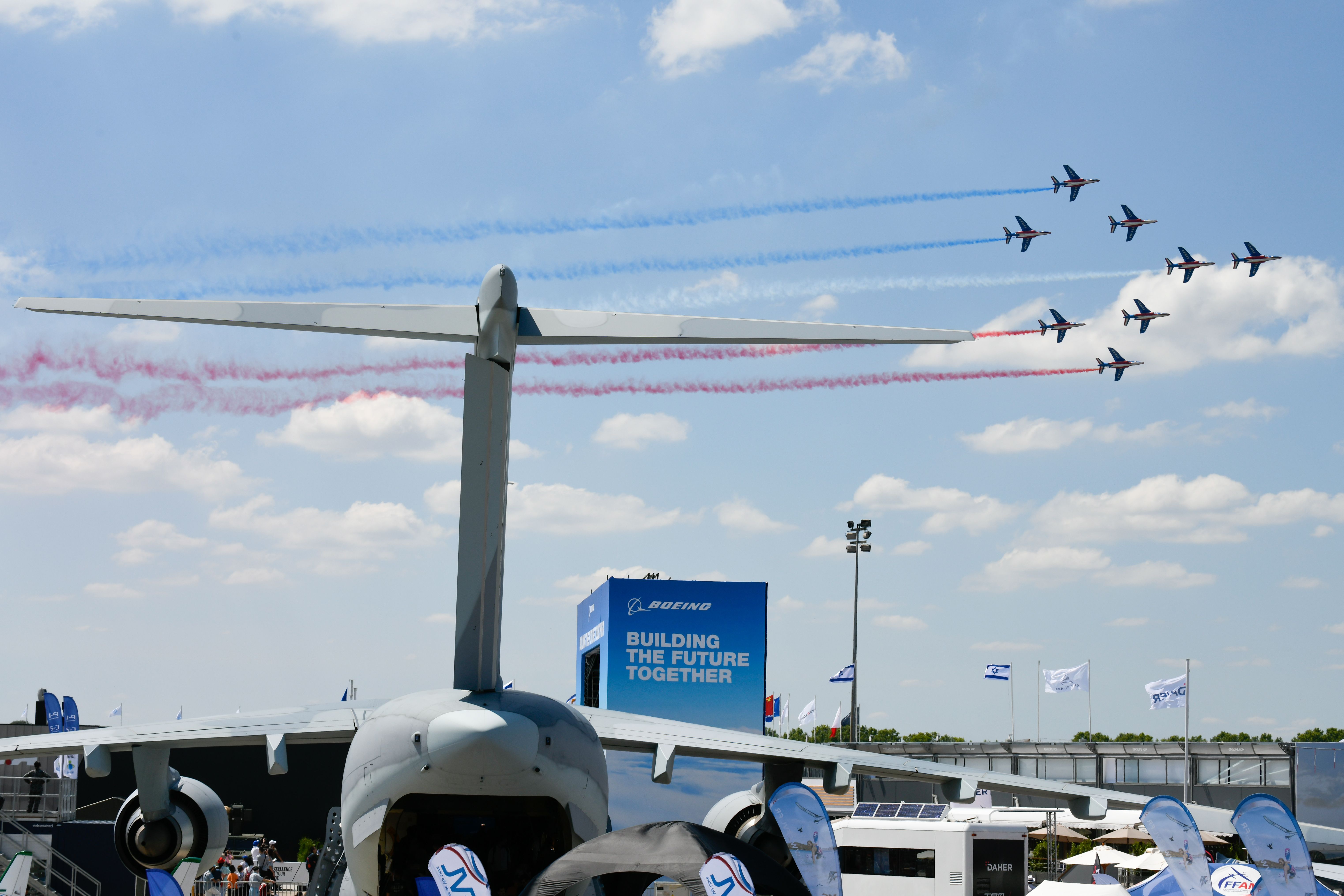 The Patrouille De France perform at the 2019 Paris Air Show