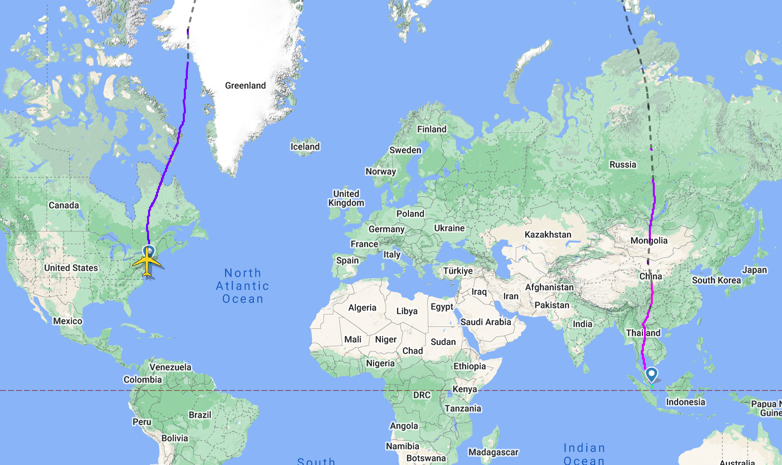 Singapore new york flight path pre airspace ban