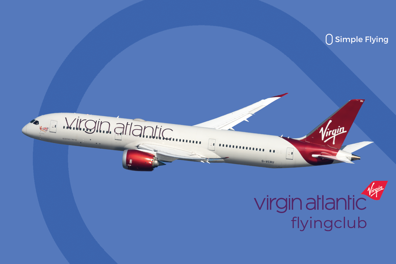 A Virgin Atlantic aircraft above the words, “Virgin Atlantic Flying Club.”