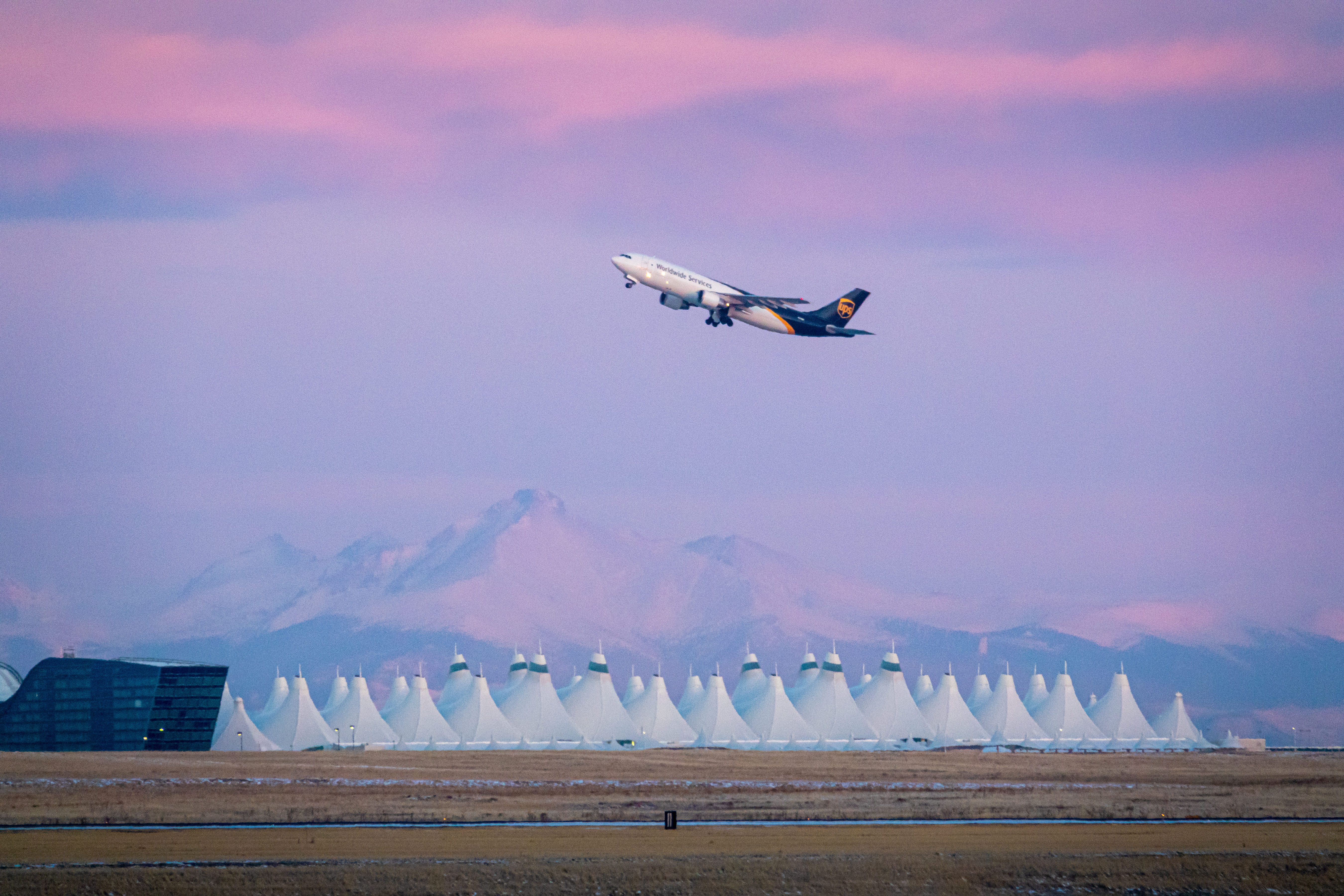 An aircraft taking off from Denver International Airport.