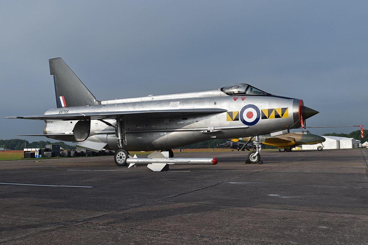 An English Electric Lightning F-53 parked at an airfield.