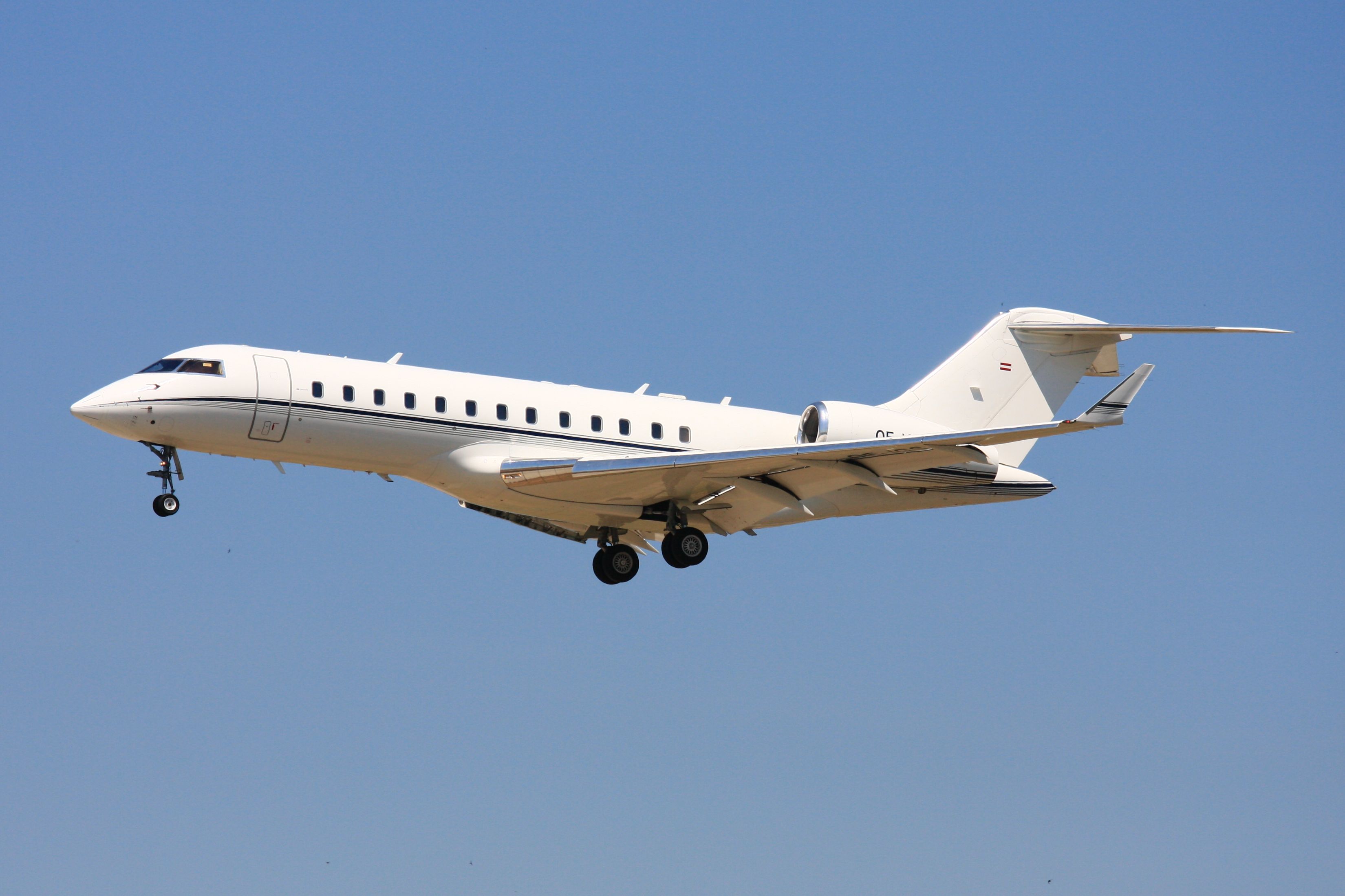 A Bombardier Global Express flying in the sky.