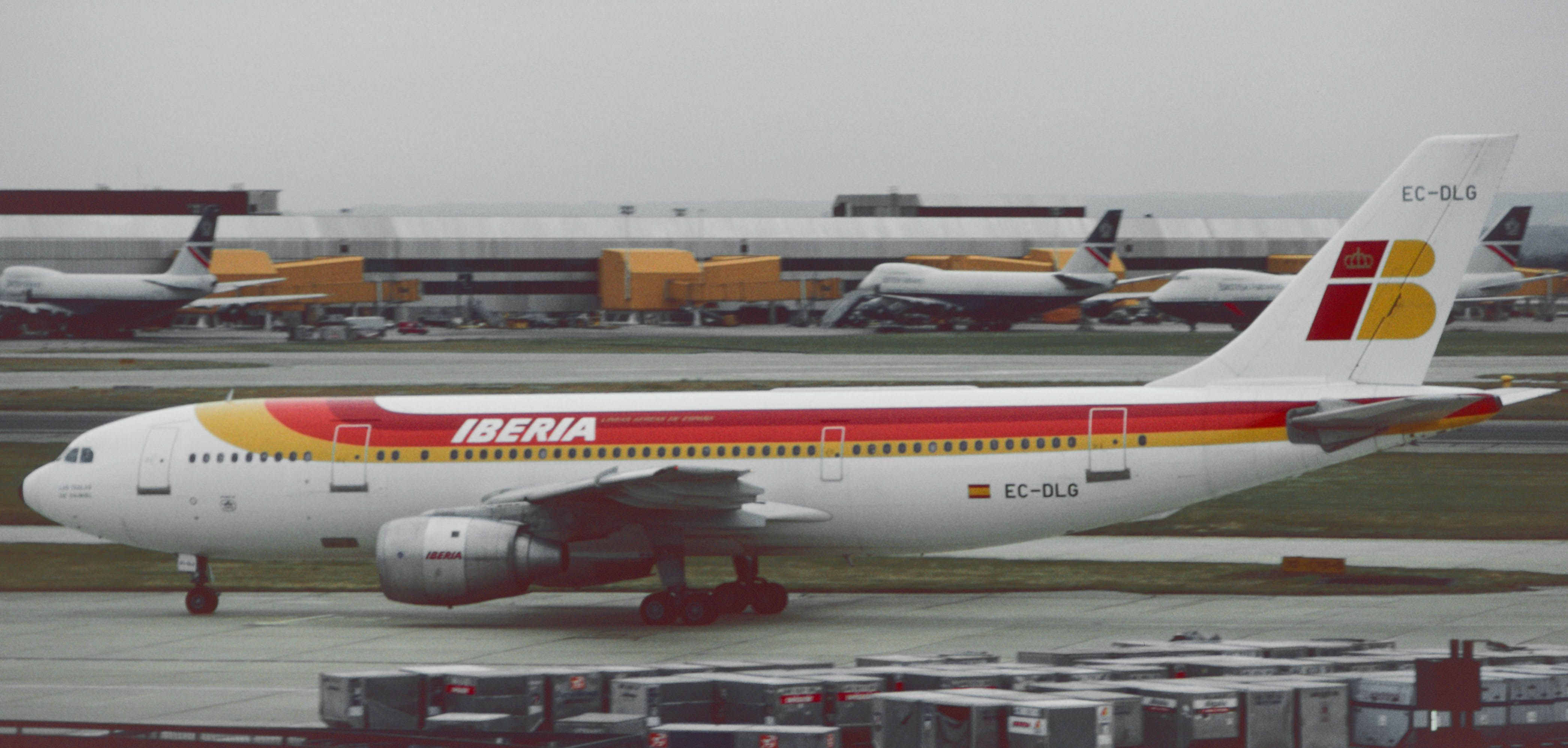 An Iberia Airbus A300 taxiing to the runway.