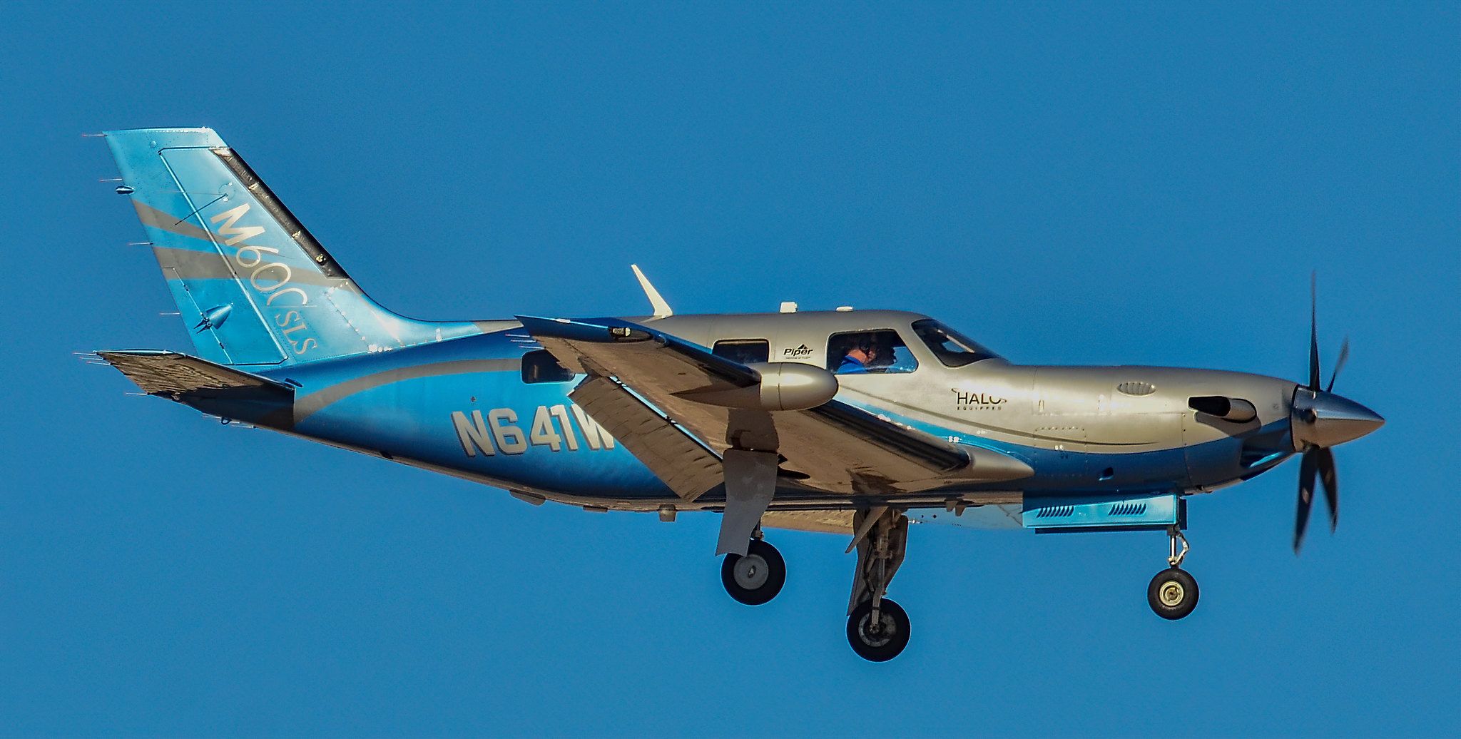 A Piper M600 flying in the sky.