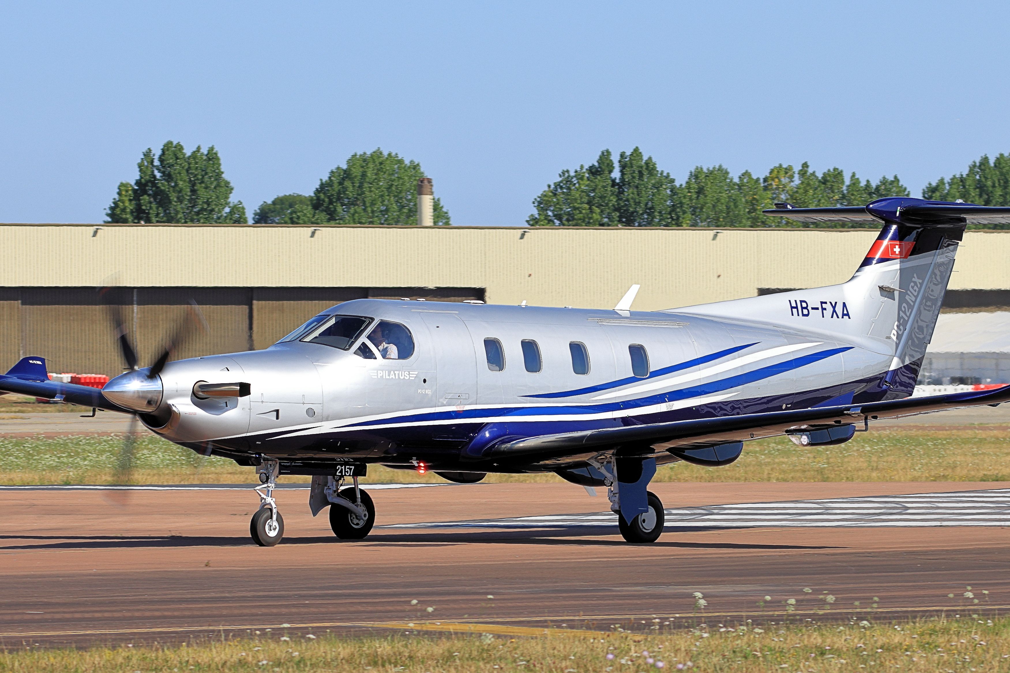 Pilatus PC-12NGX taxiing to the highway.