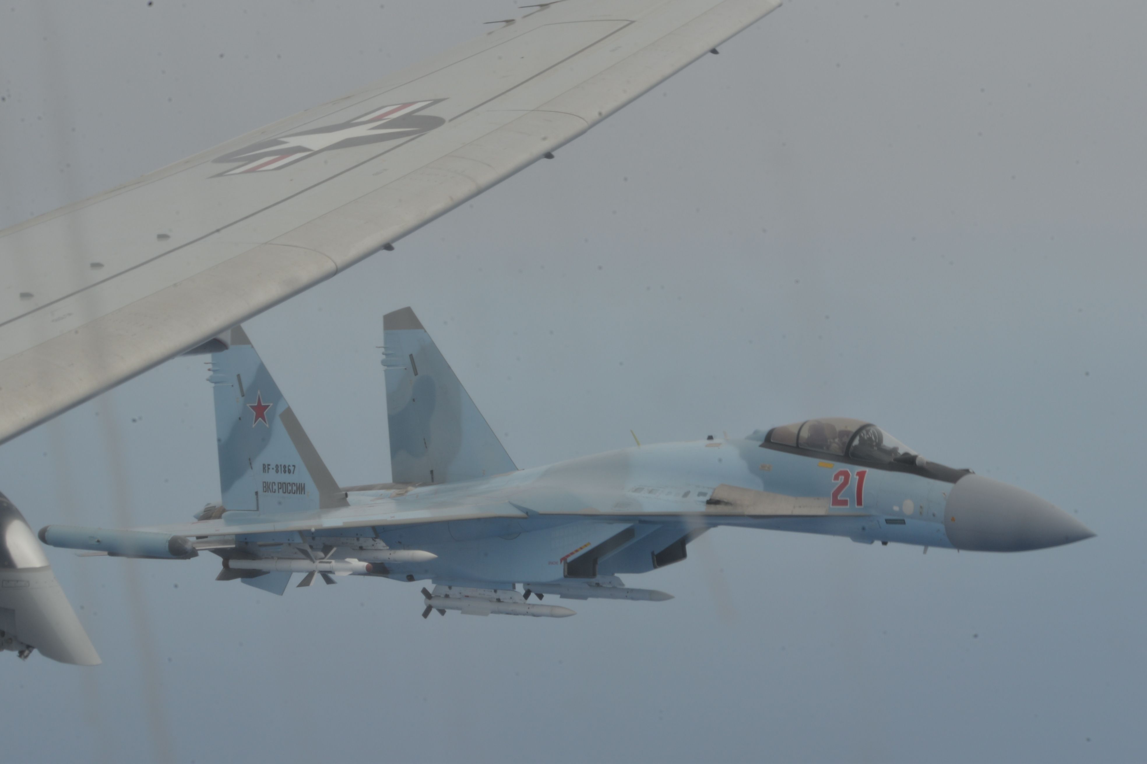 A Russian Su-35 aircraft flying in the sky.