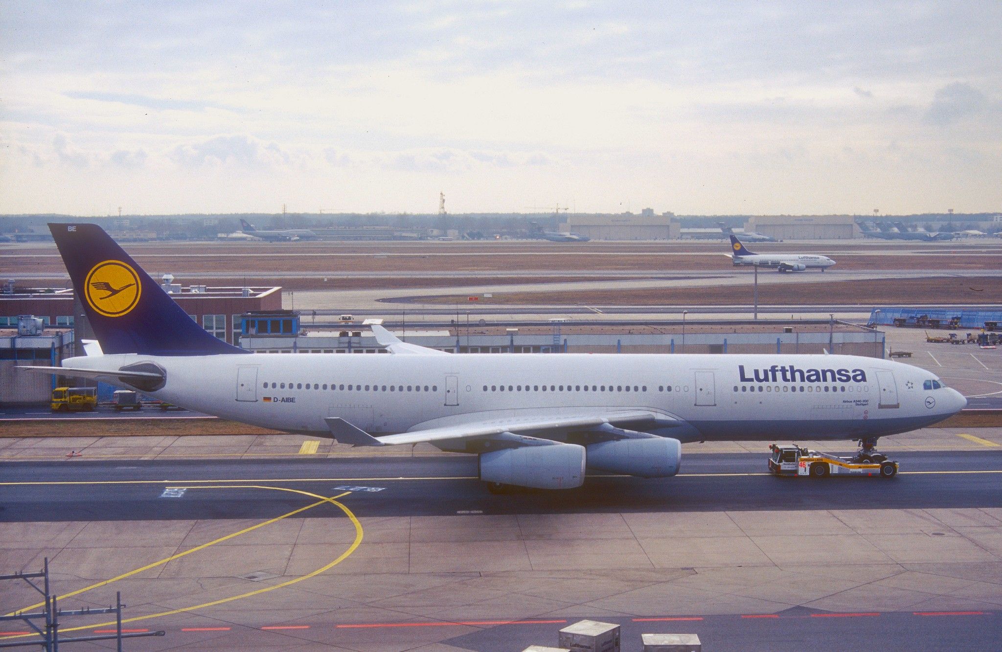 A Lufthansa Airbus A340-200 Taxiing at Frankfurt Airport.