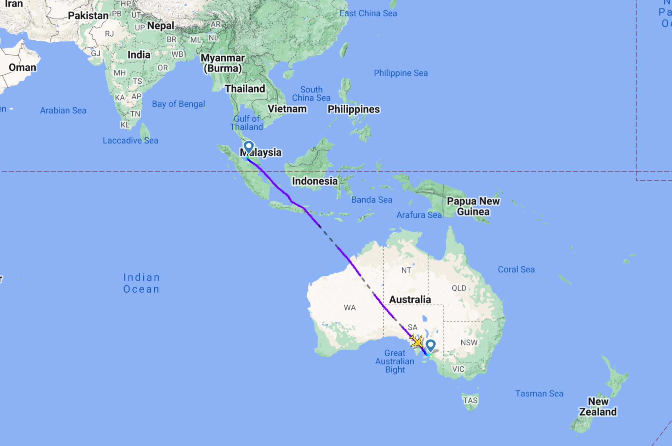 阿德莱德机场 Batik Air First 航班地图