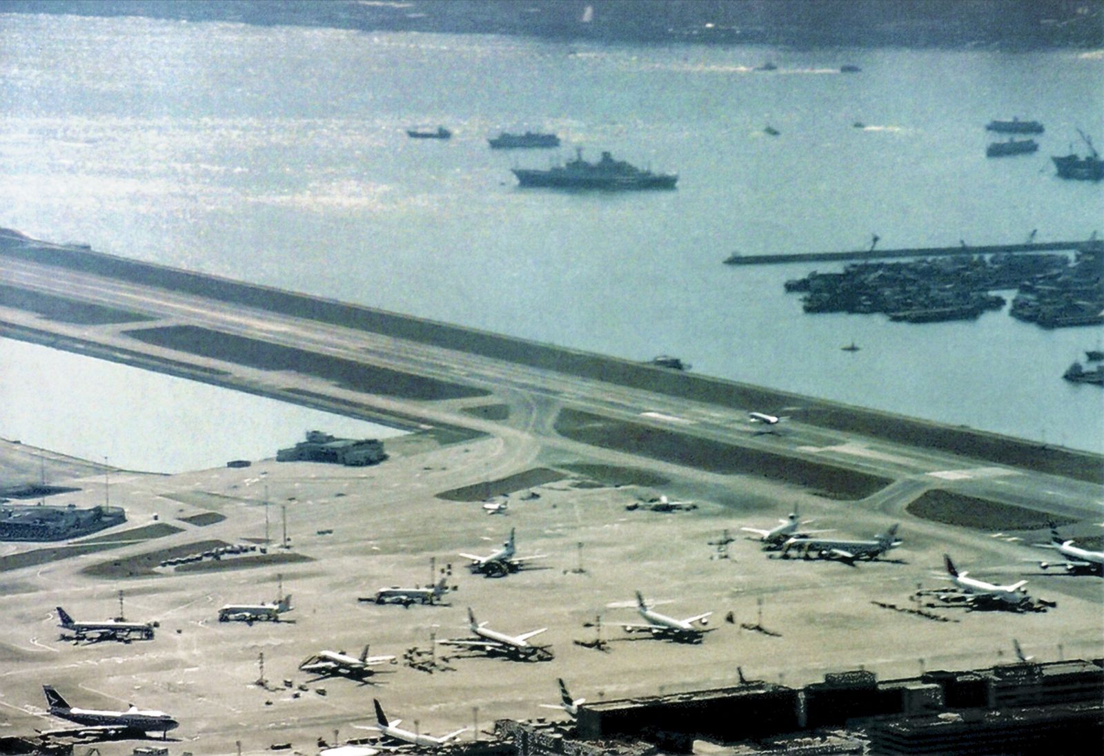 An aerial view of Hong Kong Kai Tak Airport.