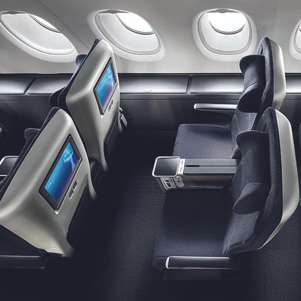 An overhead view of the British Airways World Traveller Plus seat.
