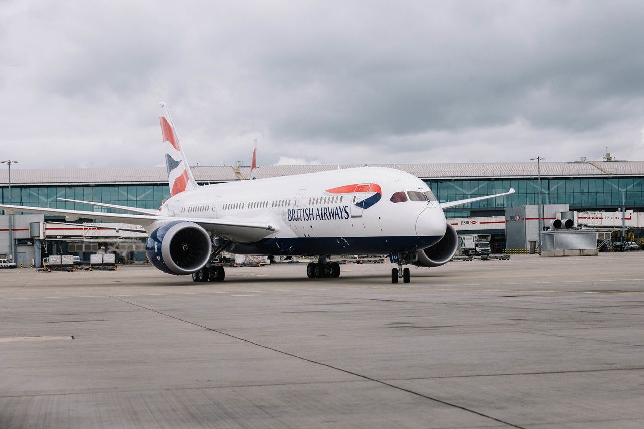 A British Airways Boeing 787 taxiing to the runway.