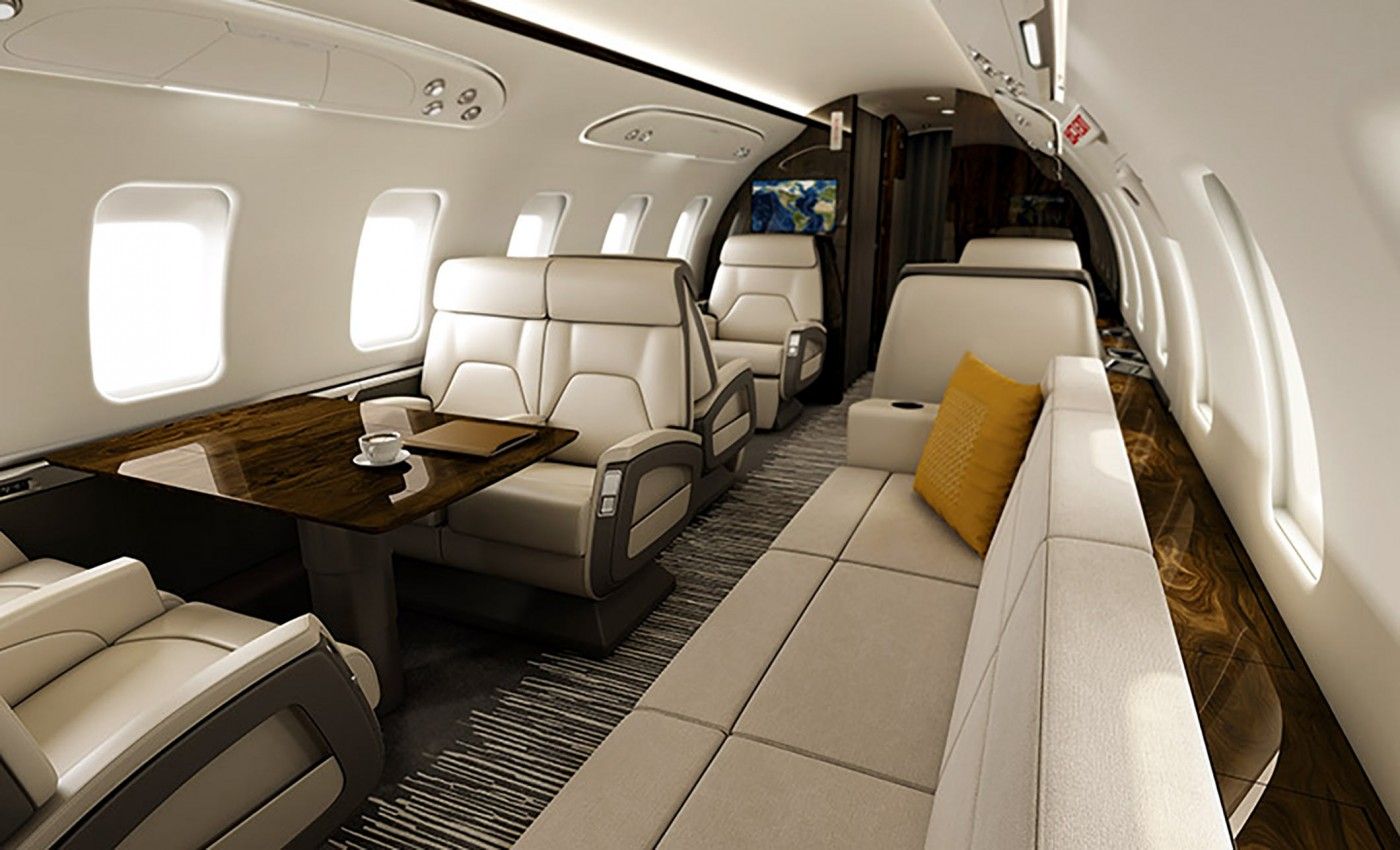 Inside the cabin of a Bombardier Challenger 650.