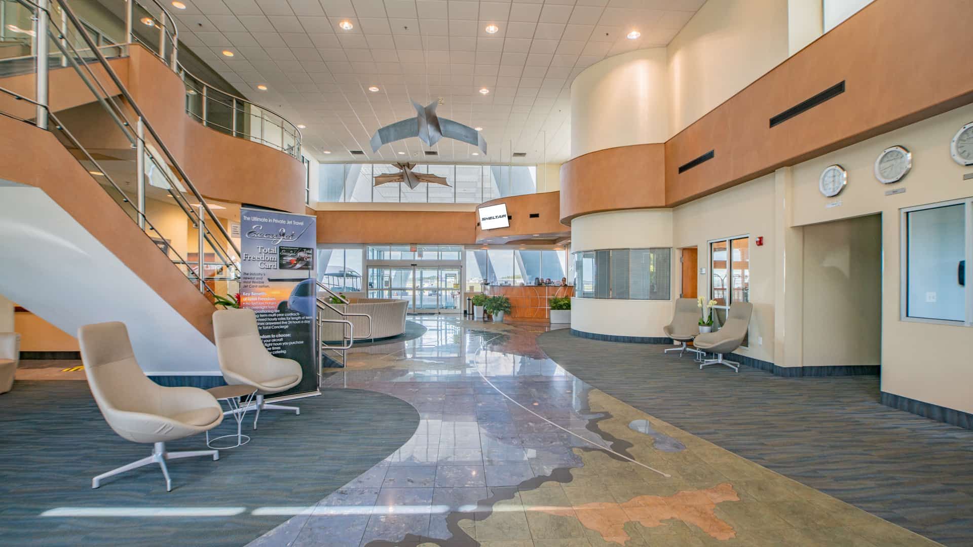 Inside Sheltair FBO in Tampa, Florida.