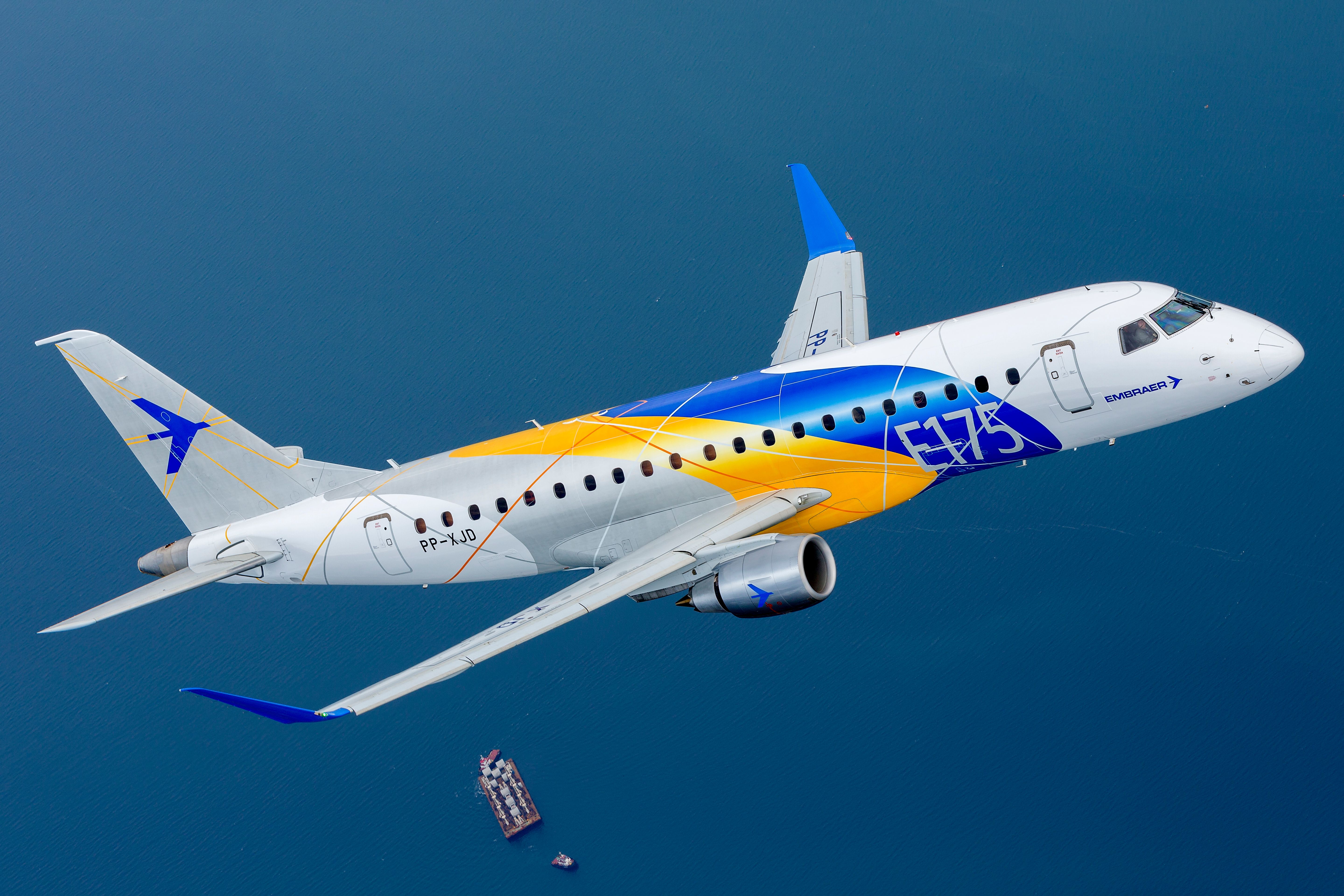 A render of an Embraer E175. 