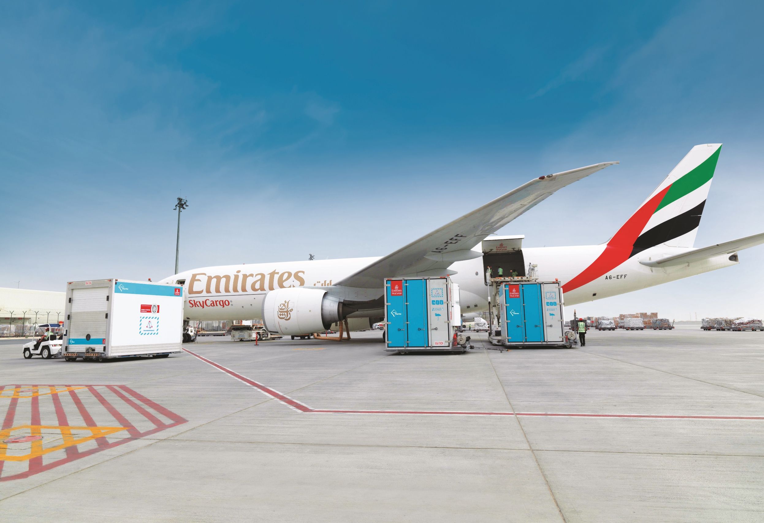 emirates skycargo cool dollies being loaded onto aircraft