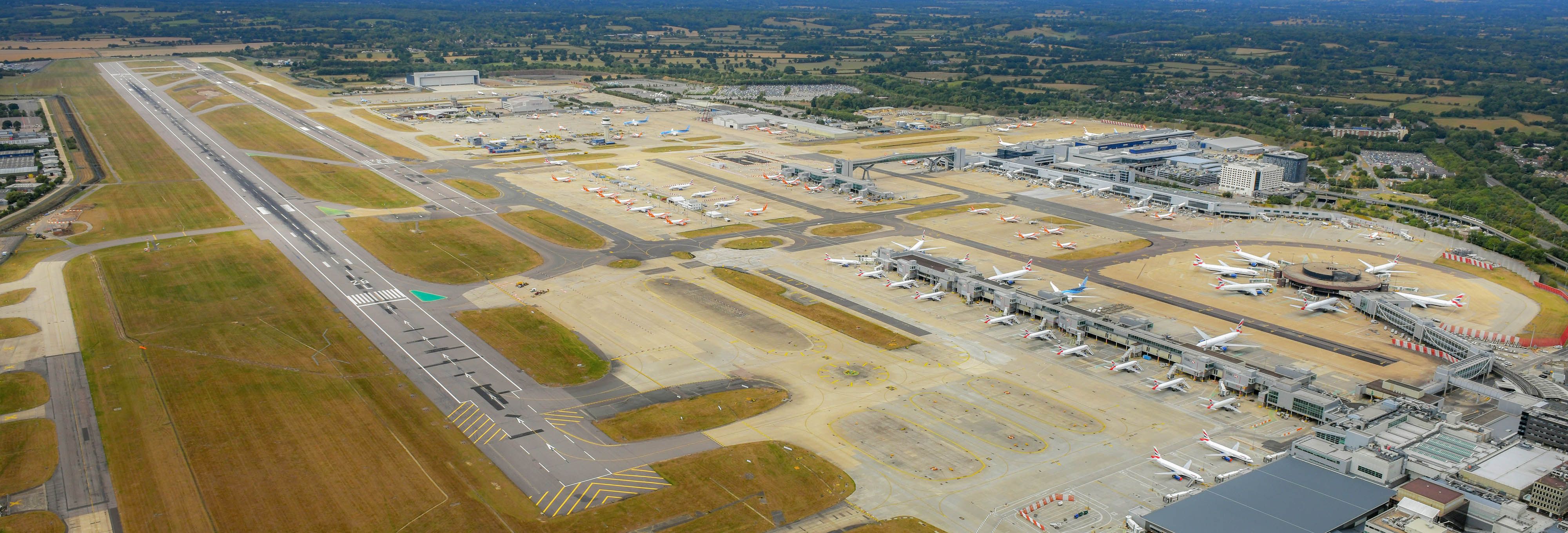 An aerial view of London Gatwick Airport.