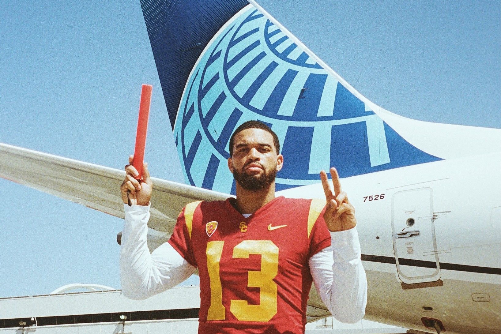USC Trojans quarterback Caleb Williams in partnership with United Airlines