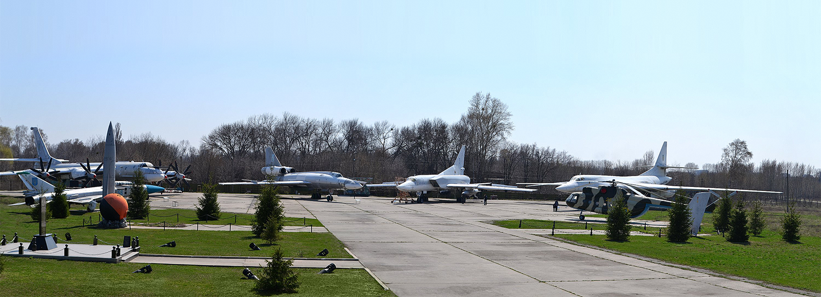Multiple Russian military bombers and aircraft on display.