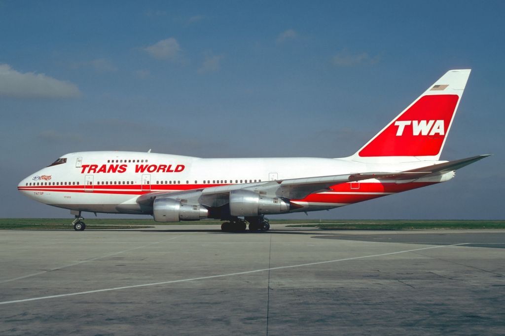 A TWA Boeing 747SP taxiing to the runway.