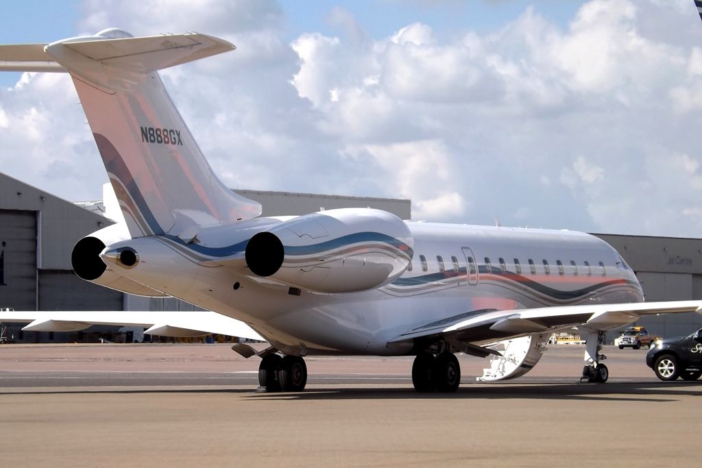 A Bombardier Global 7500 parked at an airport.