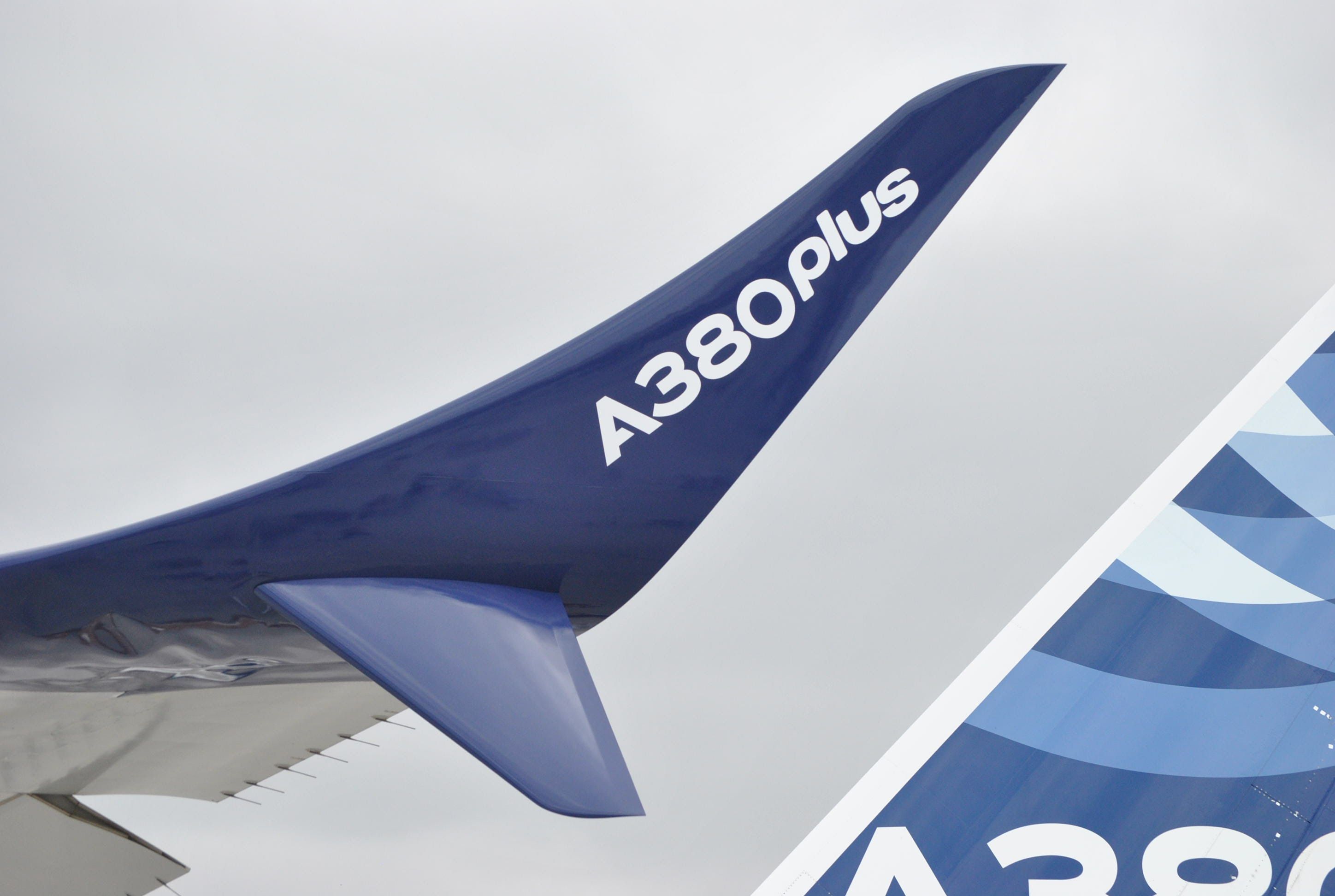 A closeup of the Airbus A380plus wingtip.