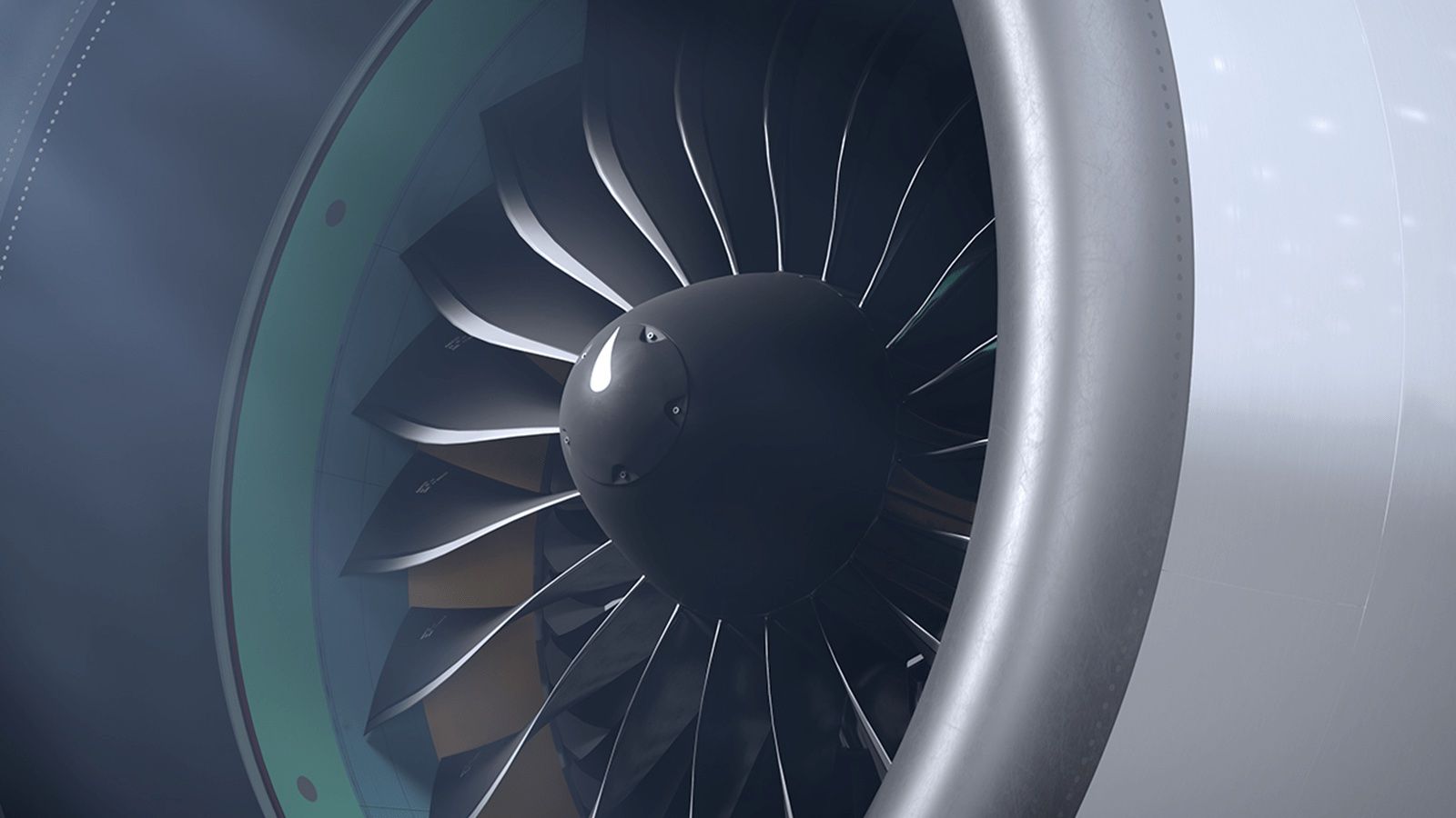 A closeup of a Pratt & Whitney engine.
