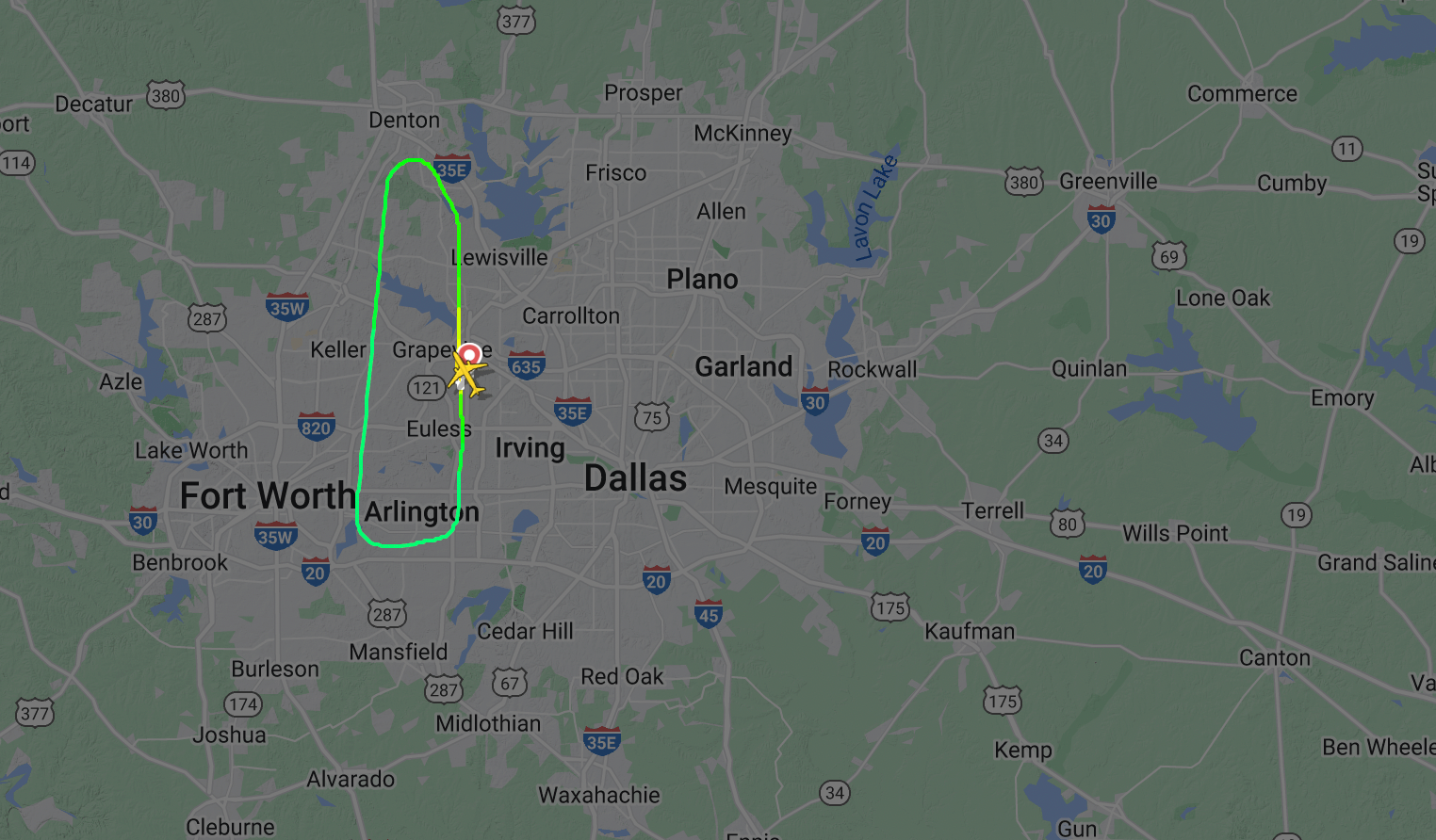 flight path of diversion to Dallas