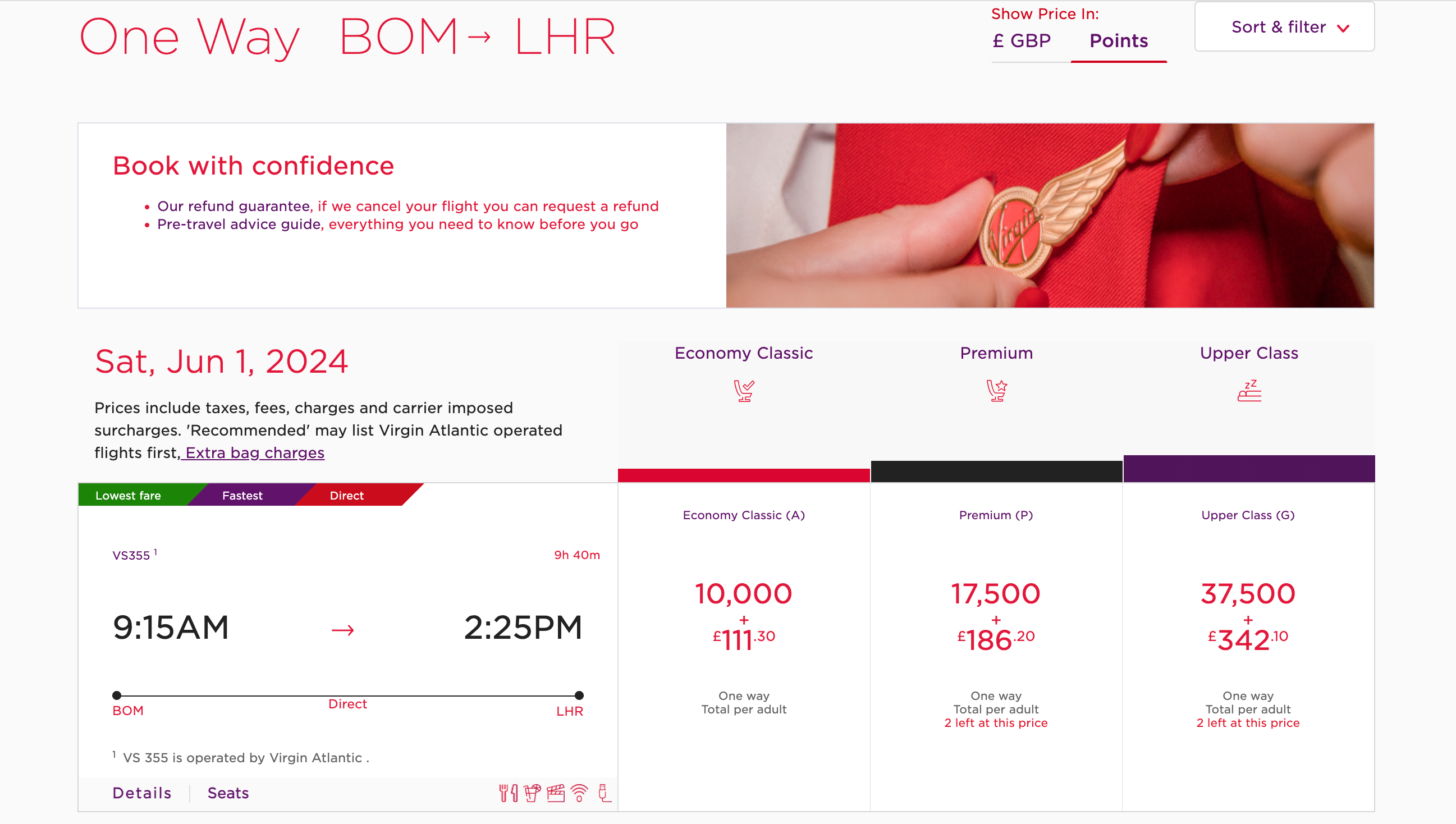 How Many Guaranteed Award Seats Does Virgin Atlantic Have On Each Flight?