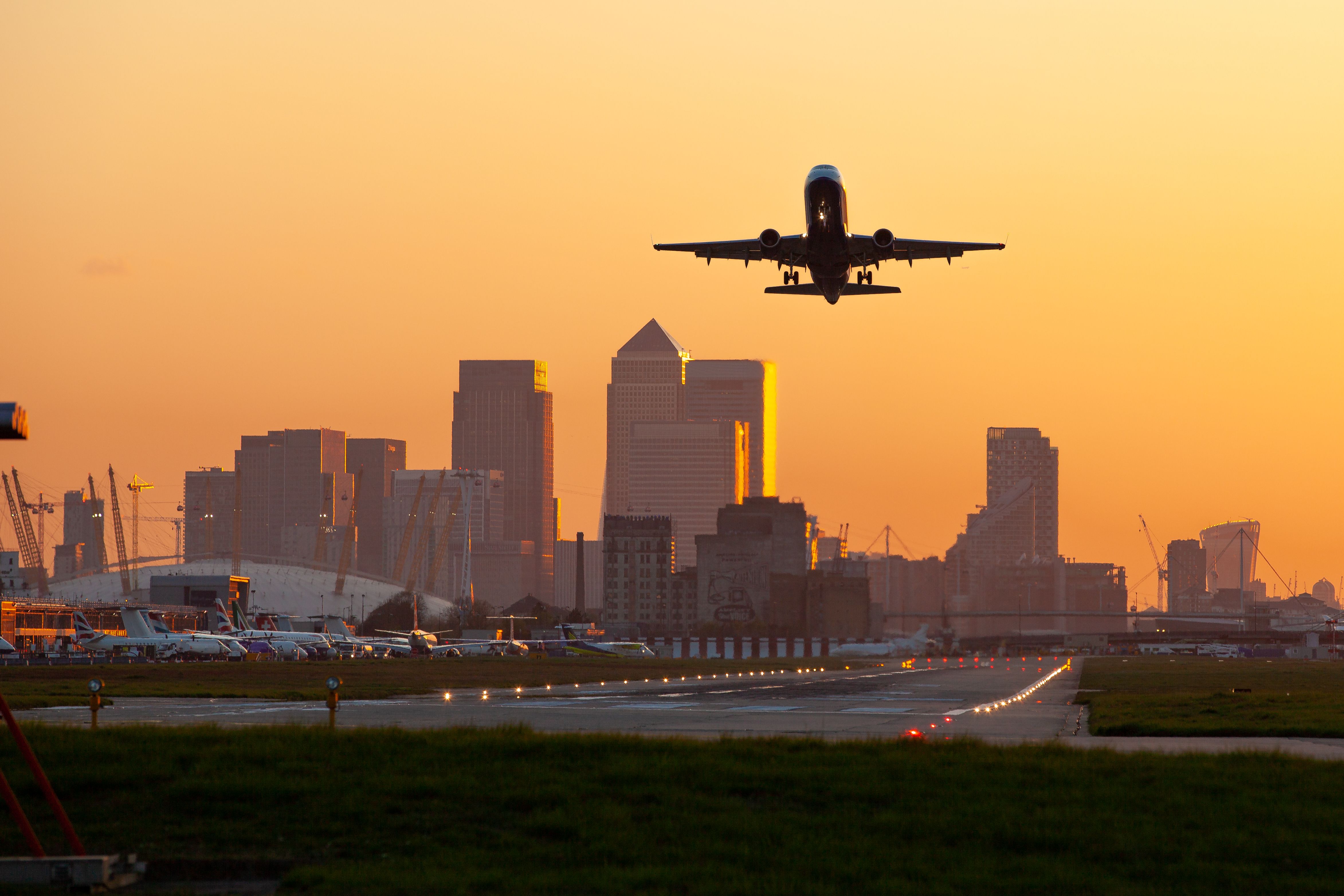 An aircraft taking off from London City Airport.